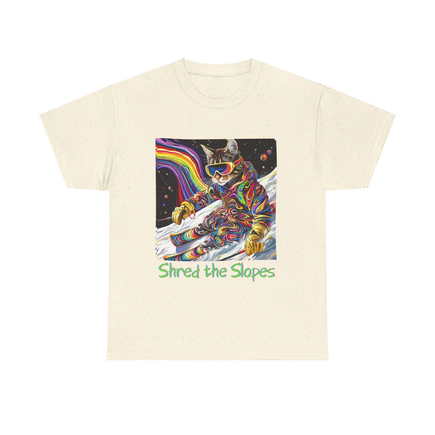 Shred the Slopes - Ski, Snow, Snowboard Winter Sports Cat Cat Art Graphic Tee, Ski Gift - Cool Cats Unisex Heavy Cotton Tee T-Shirt