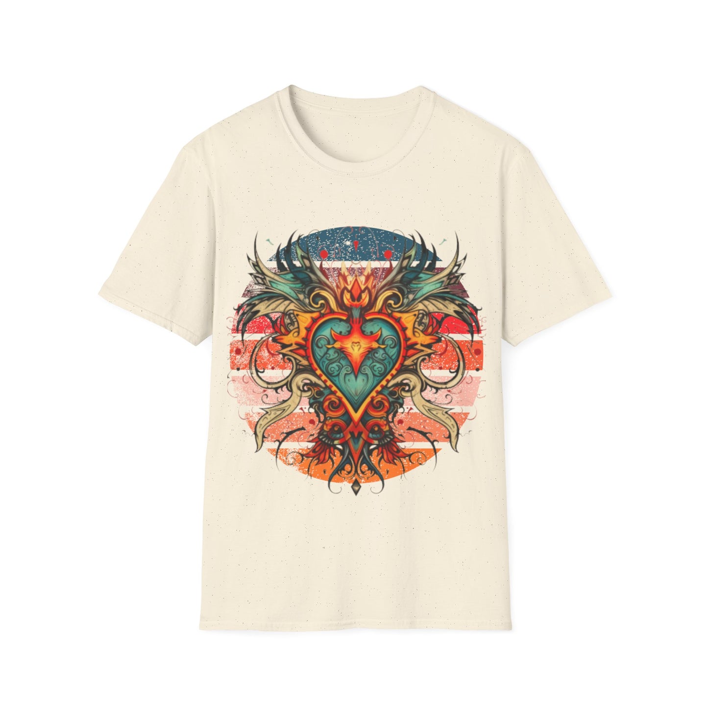 Sacred Heart, Retro Color, Boho Hippie Shirt, Graphic T-Shirt, Graphic Tee Softstyle Unisex Tee Shirt - 60s 70s Vibe Sacred Heart