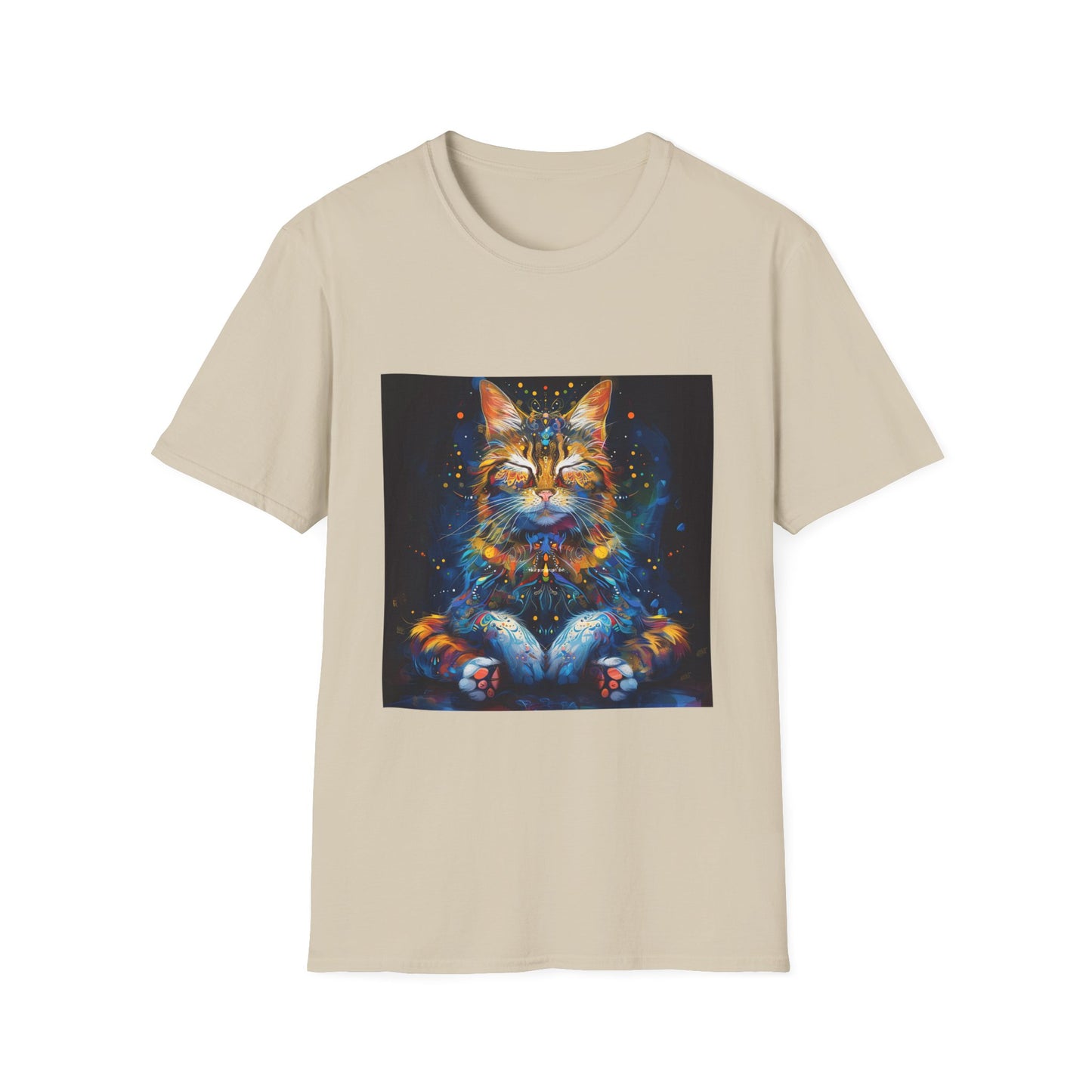 Meditating Cat Graphic Yoga Shirt, Cat Lover's Graphic Tee Graphic Unisex T- Shirt, T-Shirt Cat Lovers Gift Softstyle T-Shirt Tee Teeshirt Stylized Cat