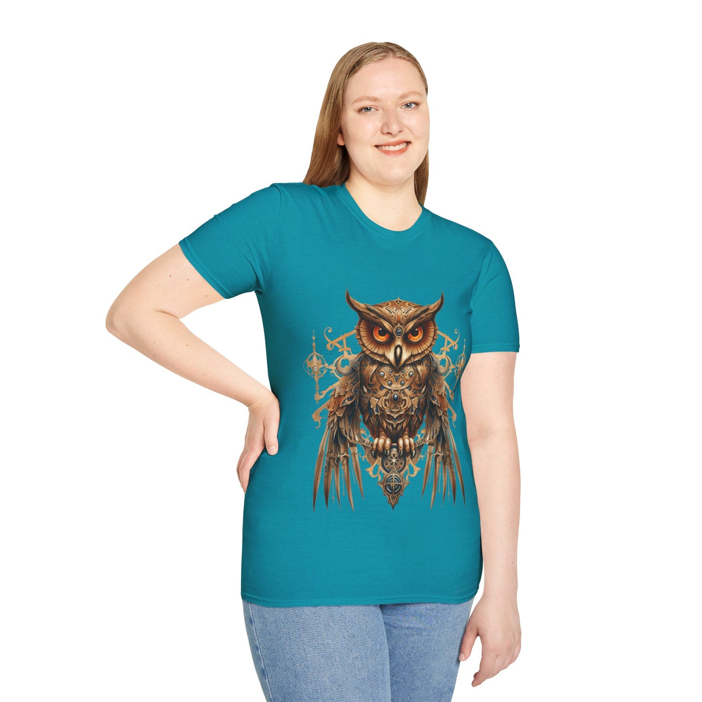 Steampunk Art Deco Style Owl II, Golden Owl Shirt, 1920's Owl Gift Unisex Tee Shirt, T-Shirt Softstyle T-Shirt Tee Teeshirt