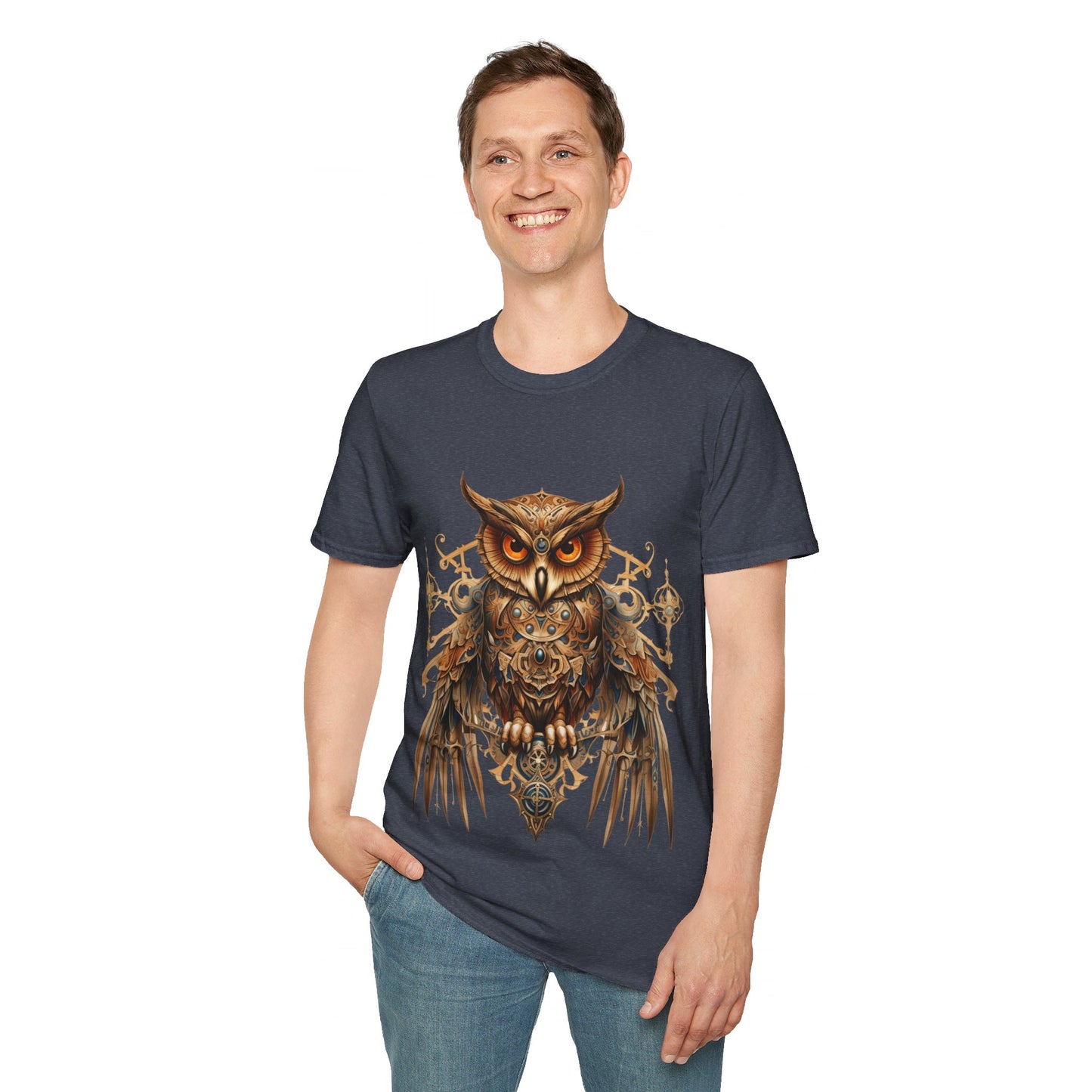 Steampunk Art Deco Style Owl II, Golden Owl Shirt, 1920's Owl Gift Unisex Tee Shirt, T-Shirt Softstyle T-Shirt Tee Teeshirt