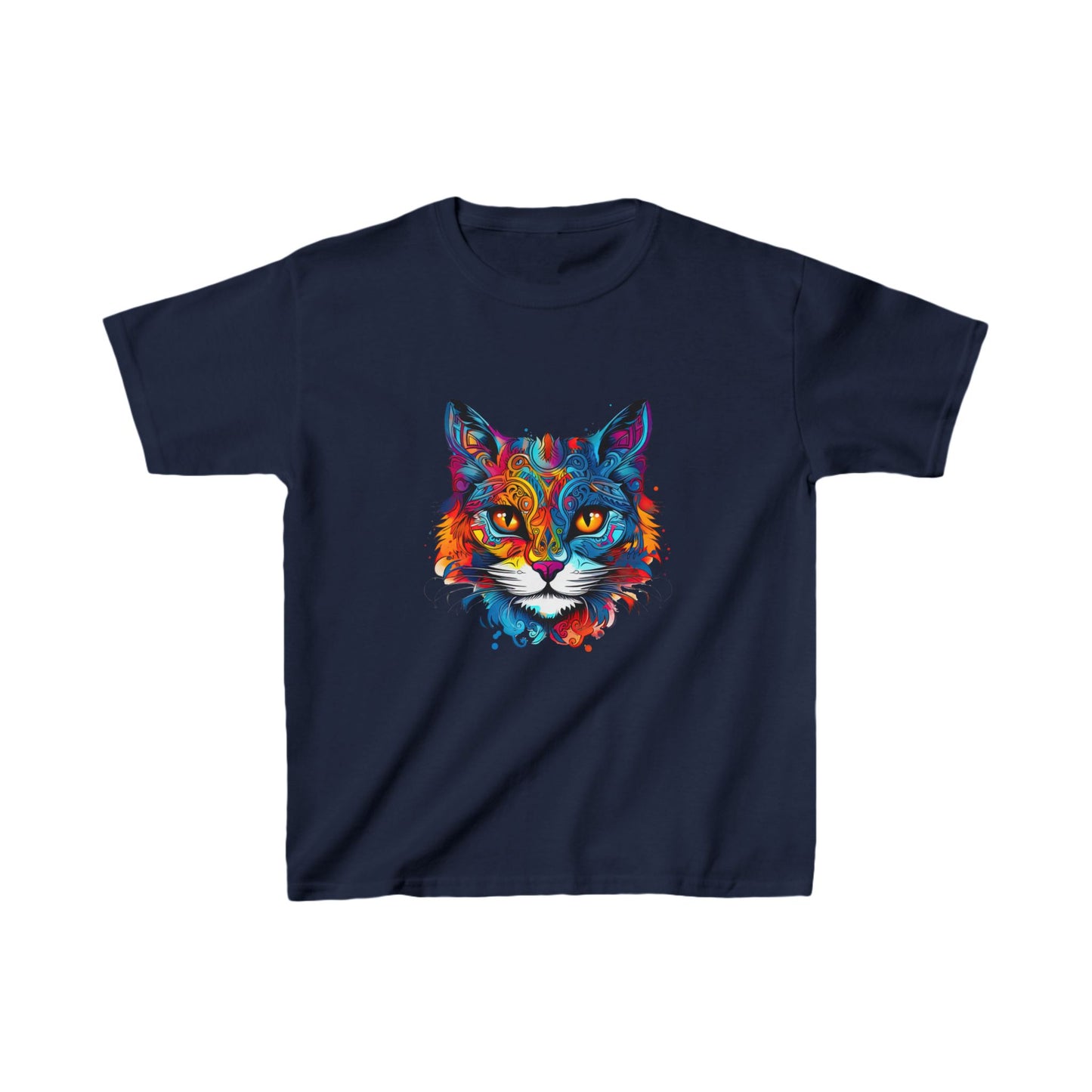 Jewel Tone Kids Cat Graphic Tee - Vibrant Cute Cat Design for Young Cat Lovers