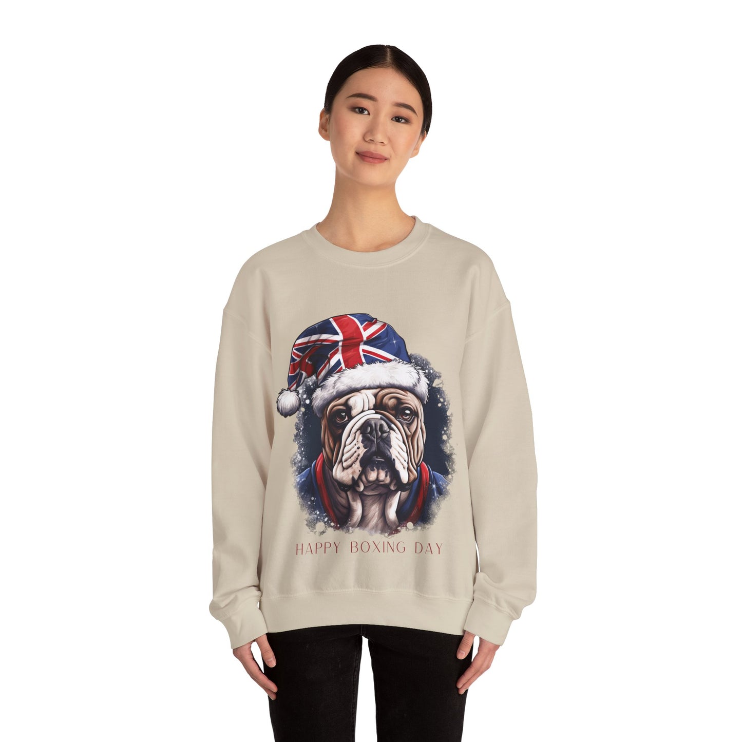 Happy Boxing Day - British English Bulldog - Happy Boxing Day- Christmas Unisex Long Sleeve Jersey Cotton Shirt Mens Womens Sweatshirt Sweat Shirt