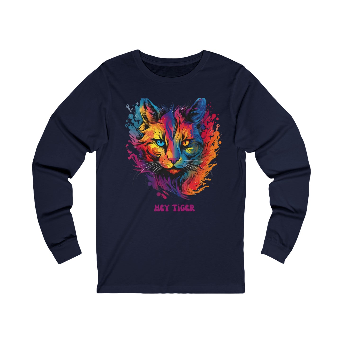 'Hey Tiger,' Pride Rainbow Colors Cat Long Sleeve Shirt LGBTQ+ Unisex Jersey Long Sleeve Tee Shirt, T-Shirt, Cat Lover