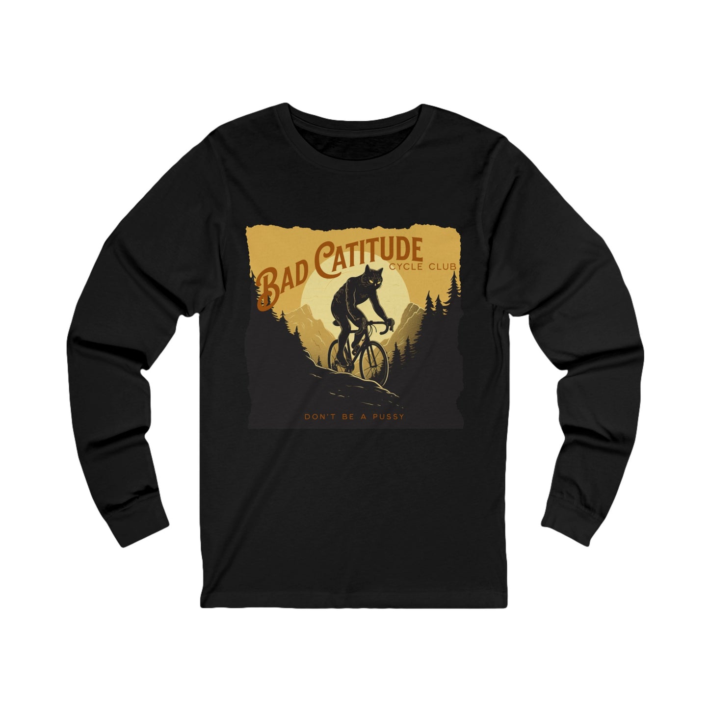 Cycling Cat Cycle, Cat on Bicycle, Bad Catitudes Cycling Club, Unisex Jersey Long Sleeve Tee Shirt, T-Shirt, Cat Lovers Gift