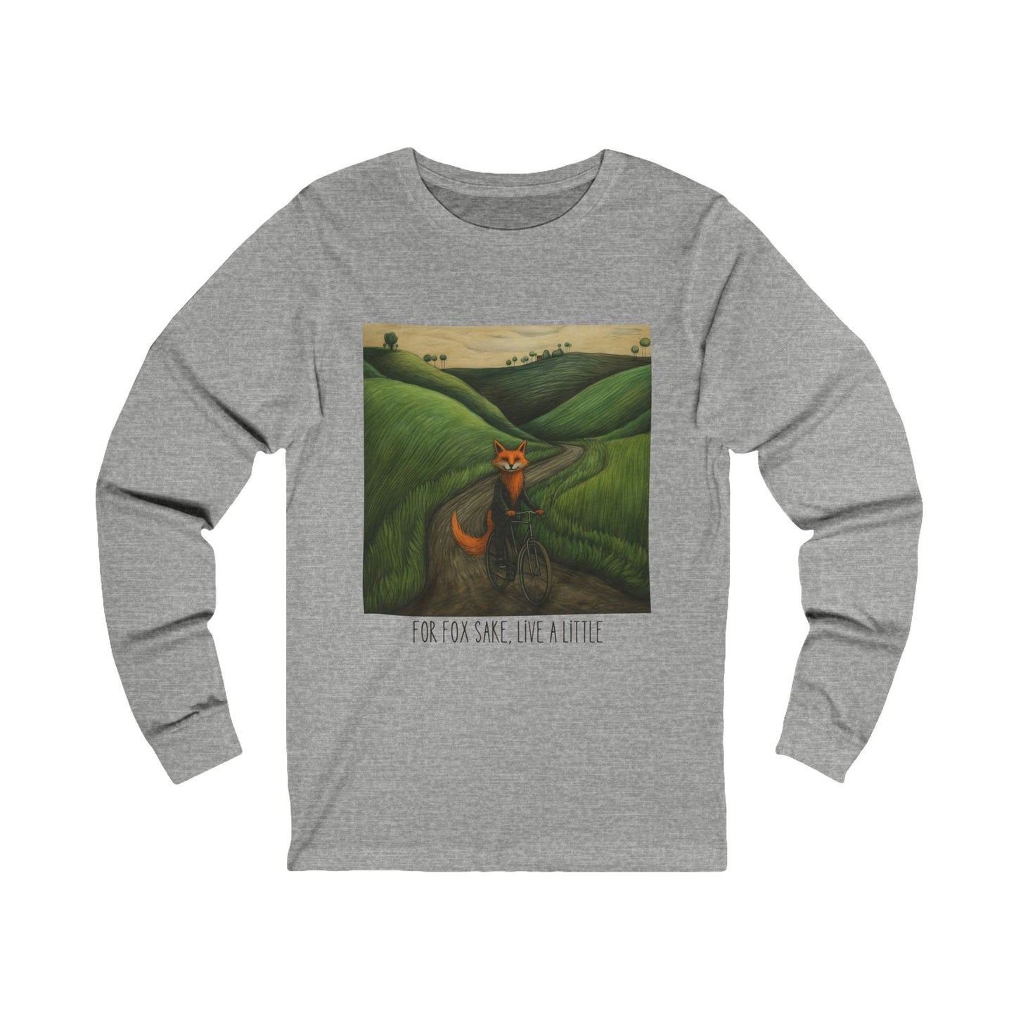 "For Fox Sake" - Red Fox on a Bicycle- Fox & Cycling Lover's Gift - Unisex Jersey Long Sleeve Tee Shirt, T-Shirt, Fox Lovers Gift
