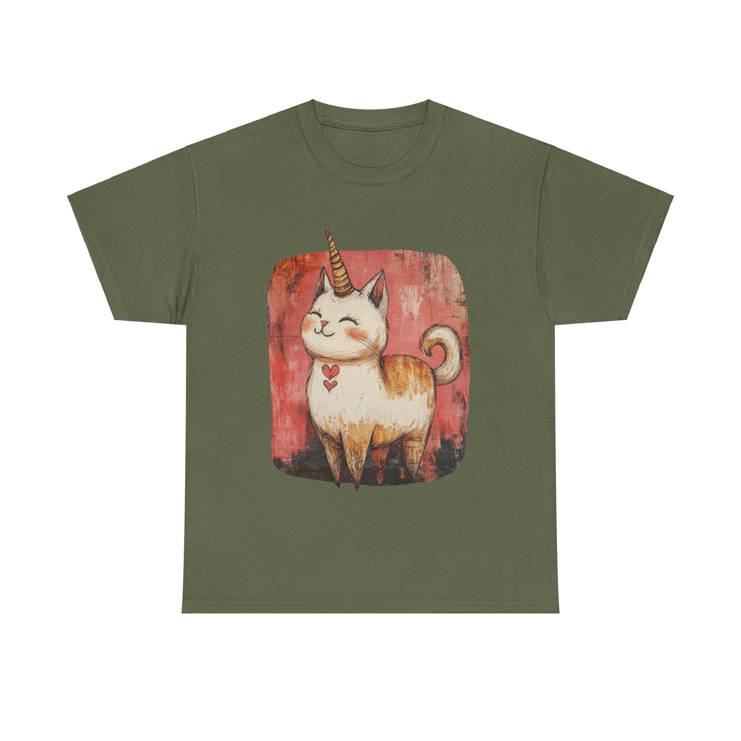 Adorable Kawaii Neko Unicorn Cat Graphic Tee - Cat Unicorn Mythical Creature Gift Unisex Adult Size Heavy Cotton Tee T-Shirt