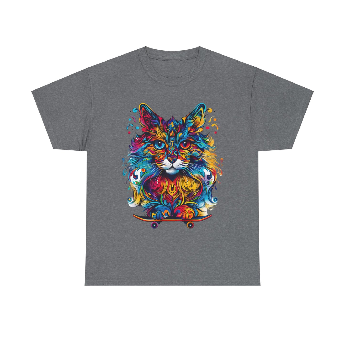 Skateboard Cat (V4) Skater Cat Art Gift - Cool Cats Unisex Heavy Cotton Tee T-Shirt