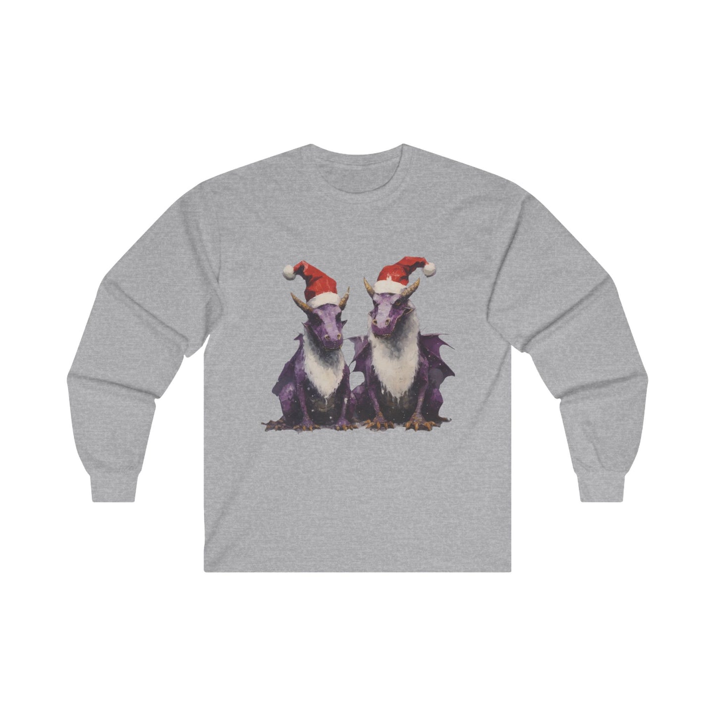 Christmas Dragons, Dragon Art, Purple Dragon in Santa Hat Holiday Shirt Long Sleeve T-shirt Ultra Cotton Long Sleeve Tee t Gift Holiday Fun