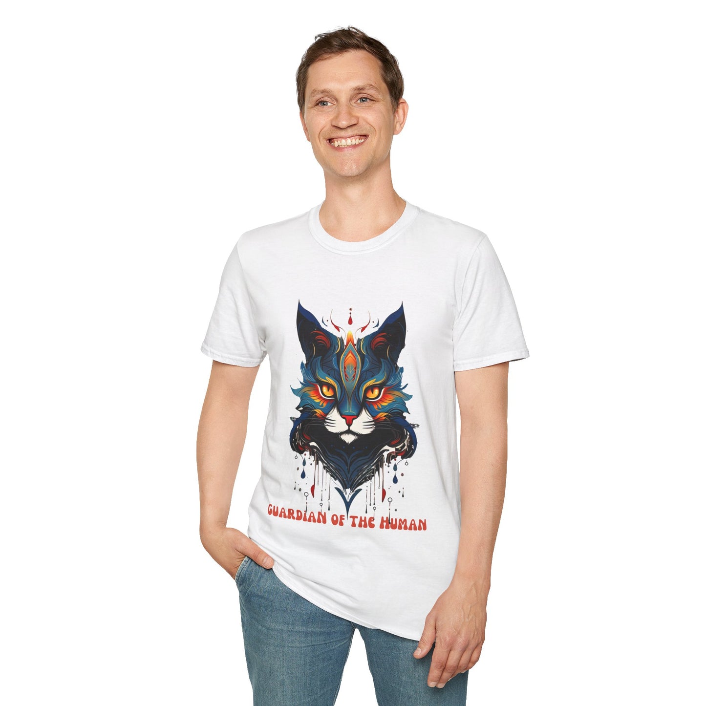 Guardian of the Human, Cat Lover's Gift Unisex Tee Shirt, T-Shirt Cat Lovers Gift Softstyle T-Shirt Tee Teeshirt Stylized Cat