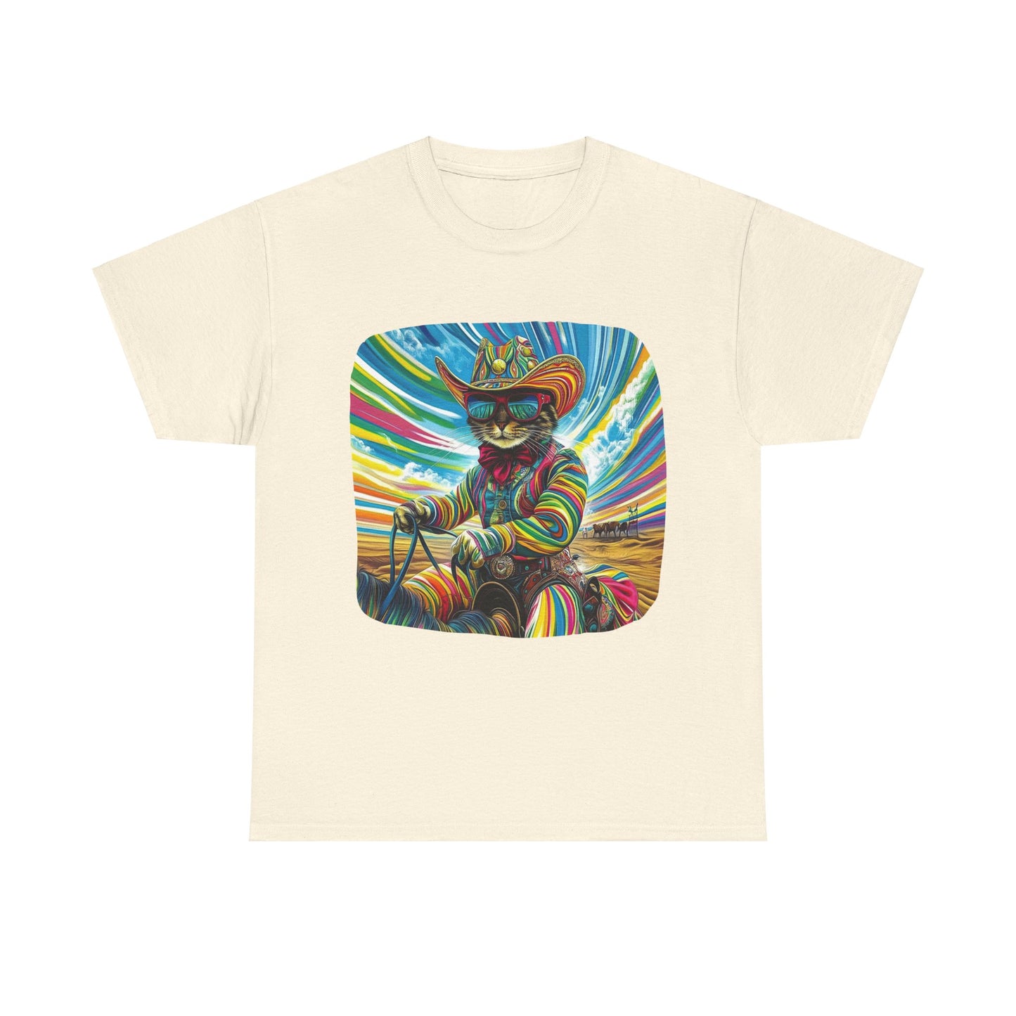 Cowboy, Cattle Rancher Cat Shirt - Graphic T- Cat Art Gift - Cool Cats Unisex Heavy Cotton Tee T-Shirt