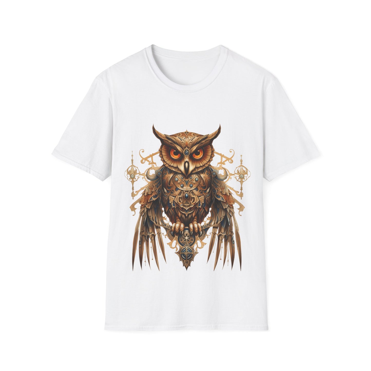 Steampunk Art Deco Style Owl II, Golden Owl Shirt, 1920's Owl Gift Unisex Tee Shirt, T-Shirt Softstyle T-Shirt Tee Teeshirt