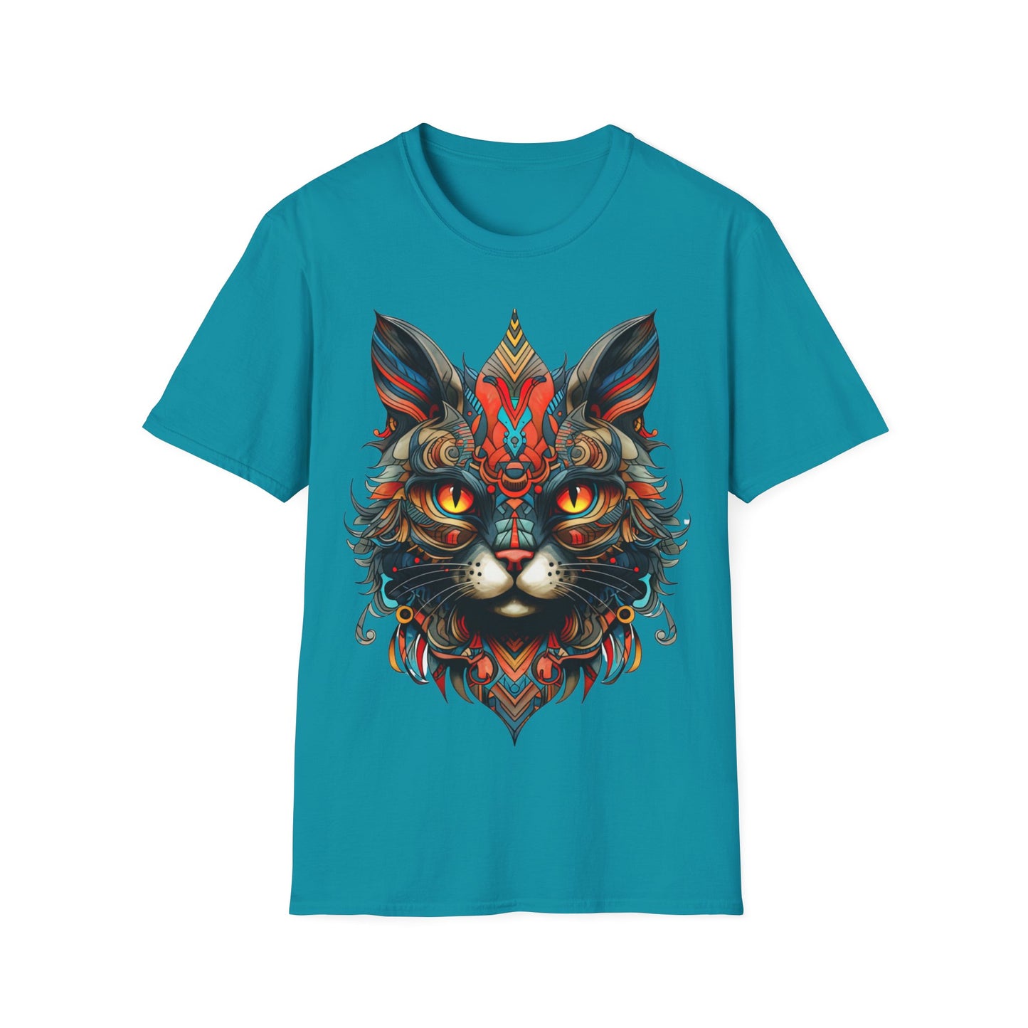 Tribal Exotic Cat Shirt, Cat Lover's Graphic Tee Graphic Unisex T- Shirt, T-Shirt Cat Lovers Gift Softstyle T-Shirt Tee Teeshirt Stylized Cat