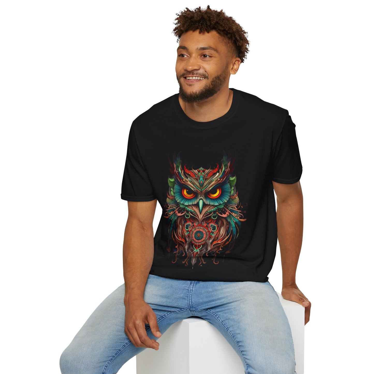 Jeweled Tone Owl, Owl Shirt, Barn Steampunk Owl Unisex Tee Shirt, T-Shirt Softstyle T-Shirt Tee Teeshirt