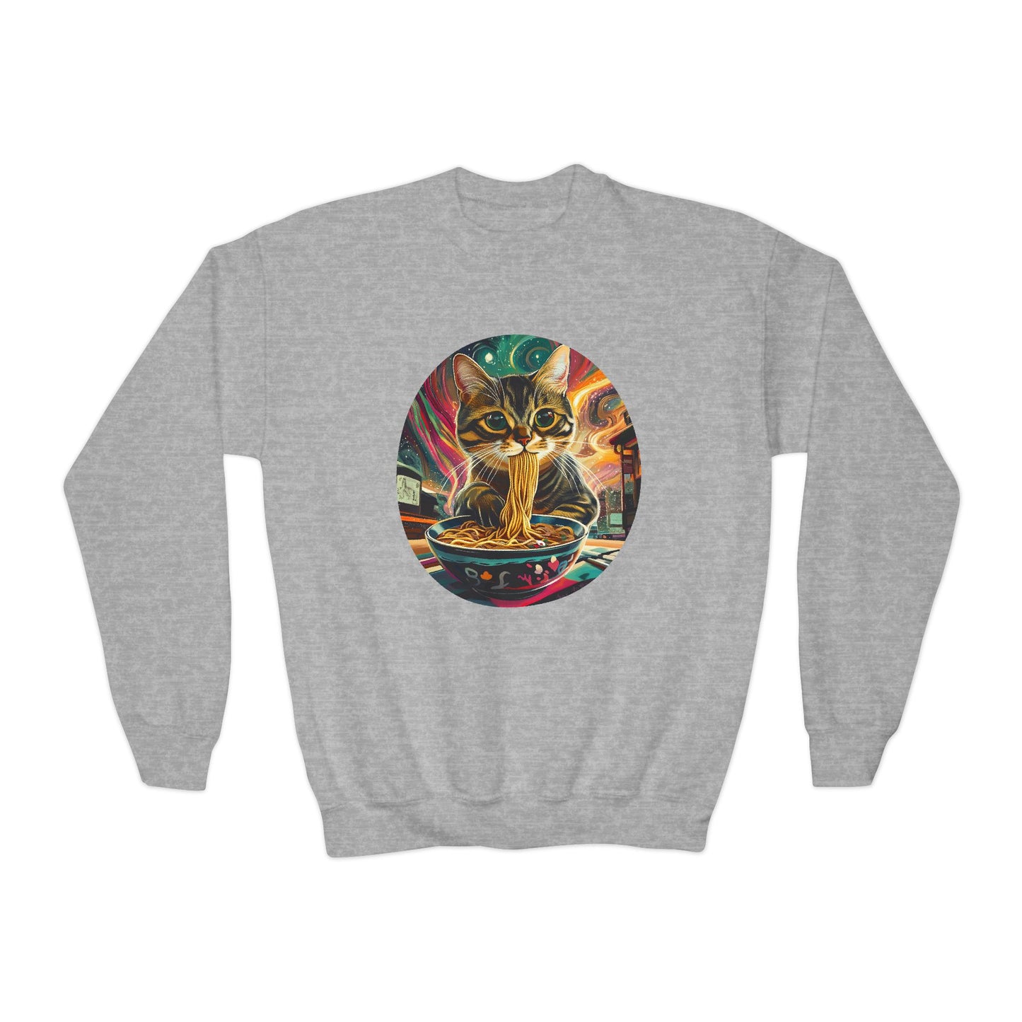 Slurping Noodle Ramen Bowl Cats for Kids Sweatshirt - Slurping Noodle Kitty Cat Youth Crewneck Sweatshirt -Christmas Cat Gift