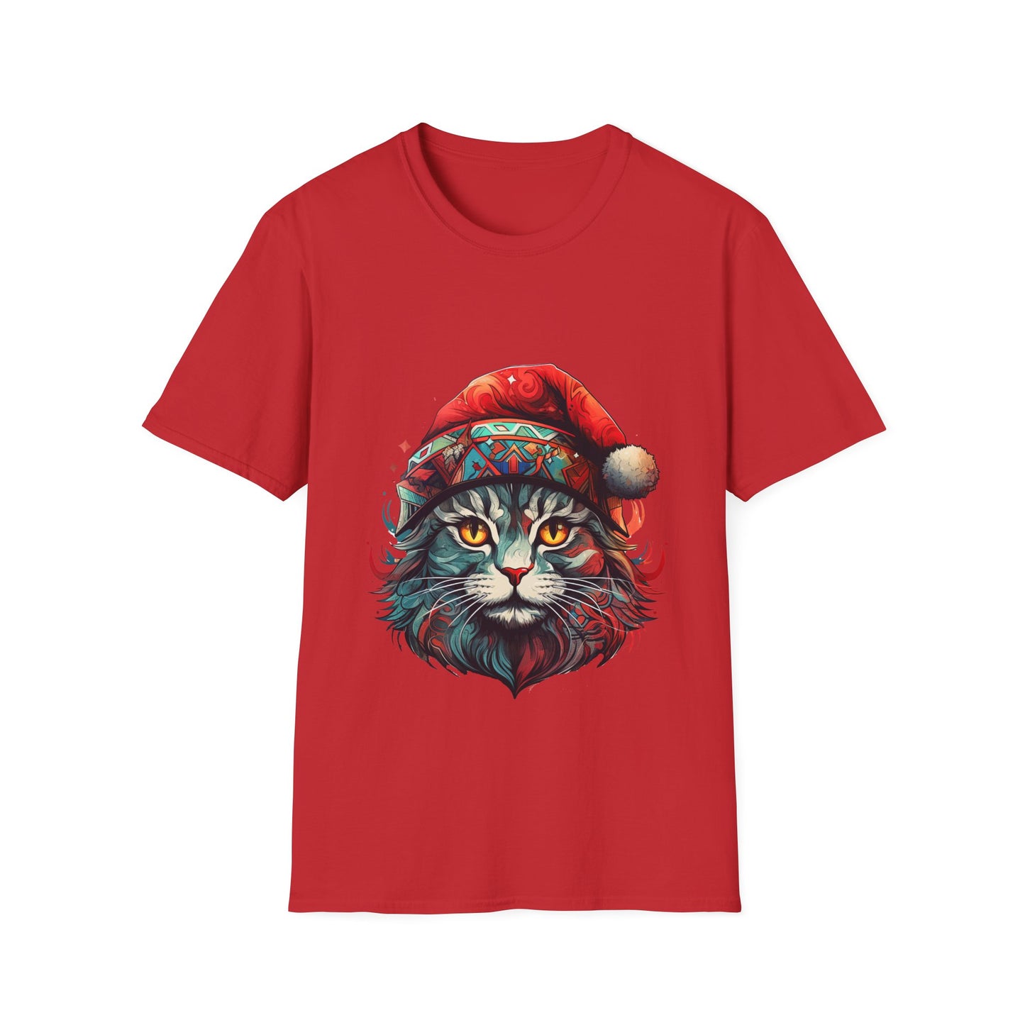 Santa Cats in Christmas Hat Holiday Christmas Cat Shirt, Cat Lover's Graphic Tee Graphic Unisex T- Shirt, T-Shirt Cat Lovers Gift Softstyle T-Shirt Tee Christmas JumperTeeshirt Stylized Cat
