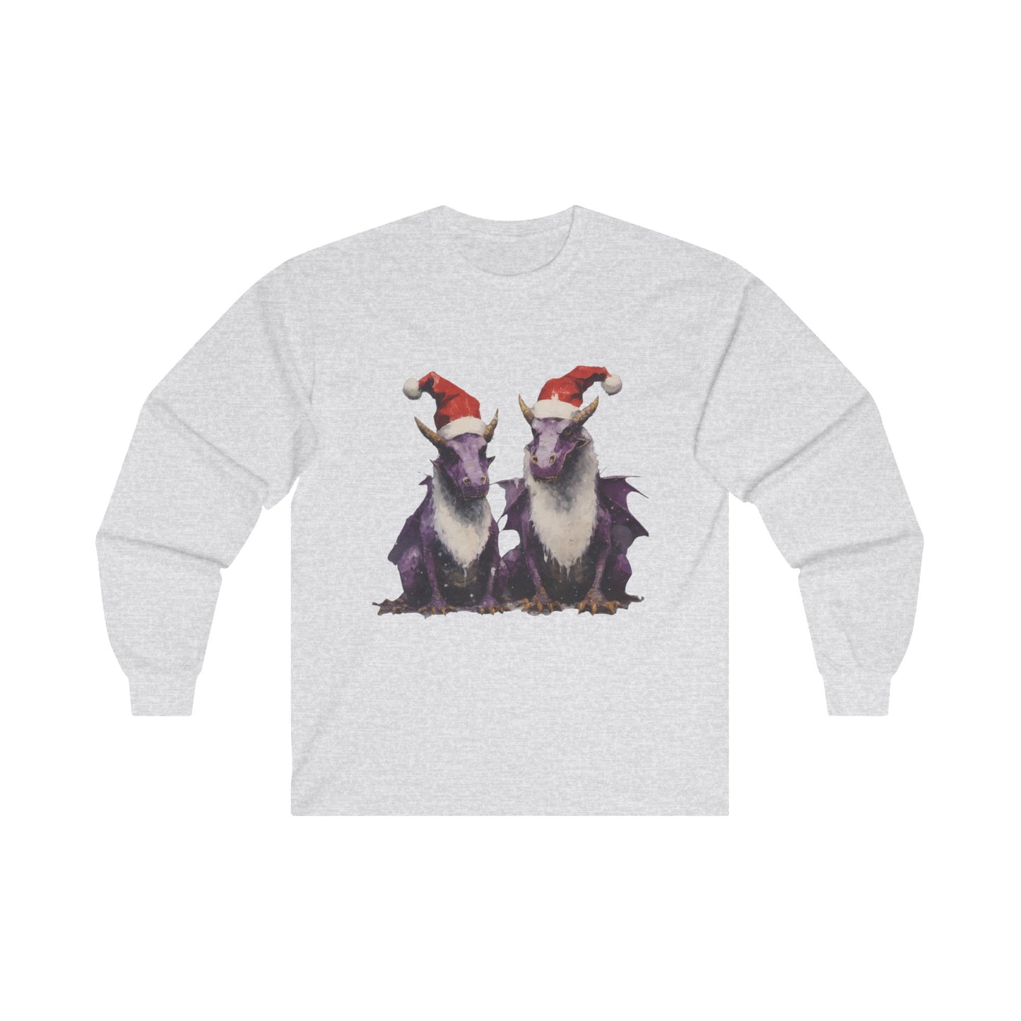 Christmas Dragons, Dragon Art, Purple Dragon in Santa Hat Holiday Shirt Long Sleeve T-shirt Ultra Cotton Long Sleeve Tee t Gift Holiday Fun