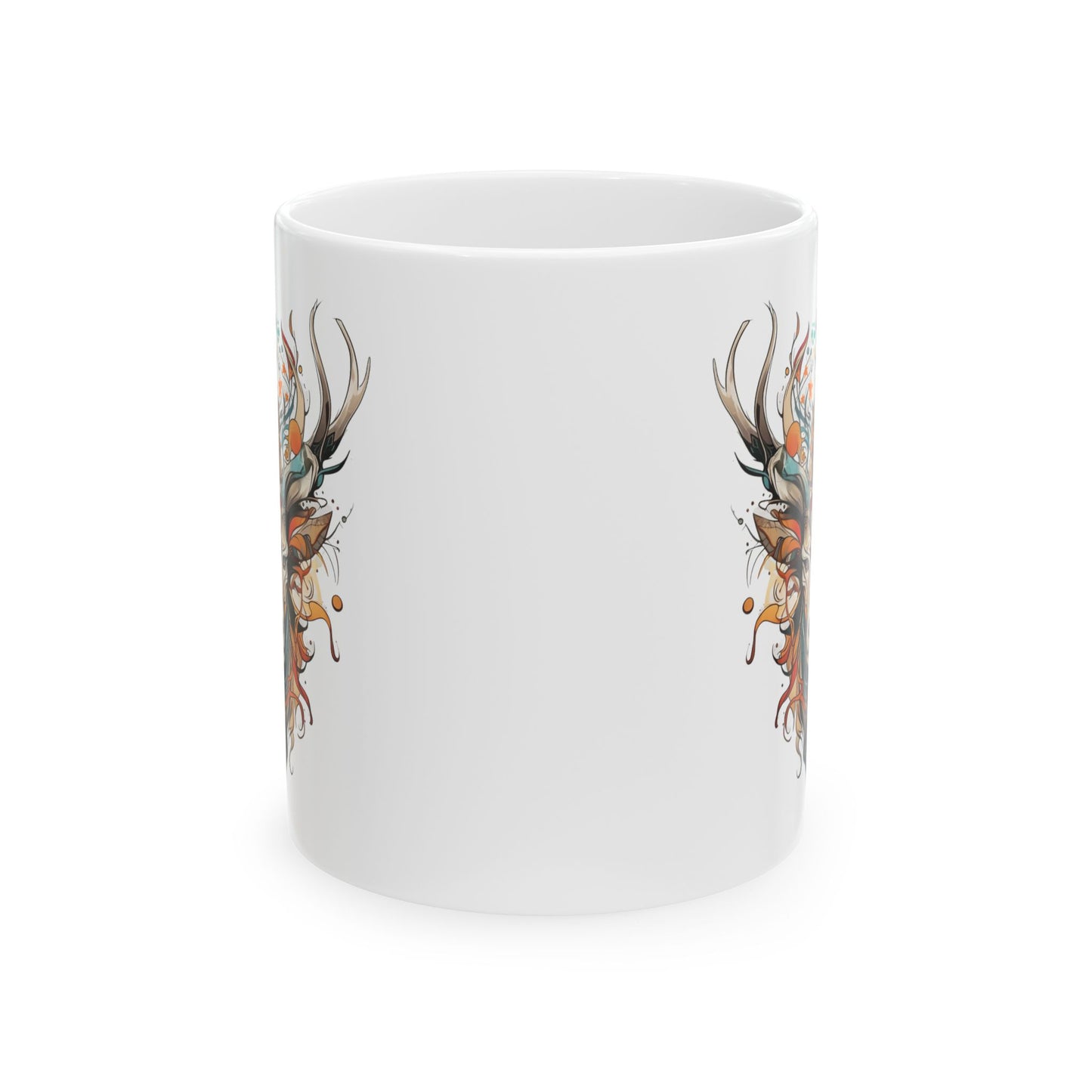 Reindeer, Exotic, Modern Tribal Reindeer Christmas Gift Mug, Deer Lover Reindeer Enthusiast Printed Ceramic Mug 11oz