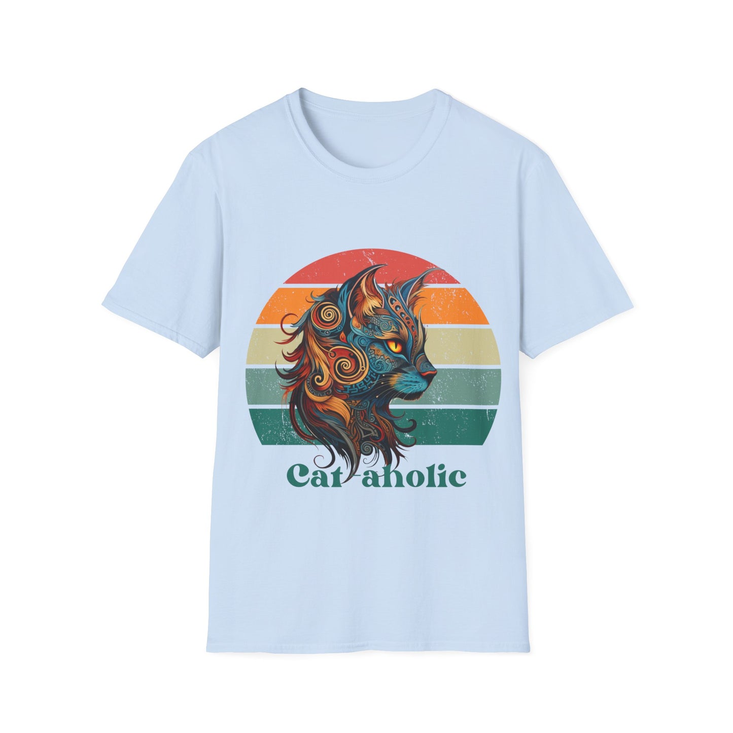 Retro Cat-aholoic Cat Shirt, Cat Lover's Graphic T-shirt, Boho retro Gift Unisex Tee Shirt, T-Shirt Cat Lovers Gift Softstyle T-Shirt Tee Teeshirt 60s 70s