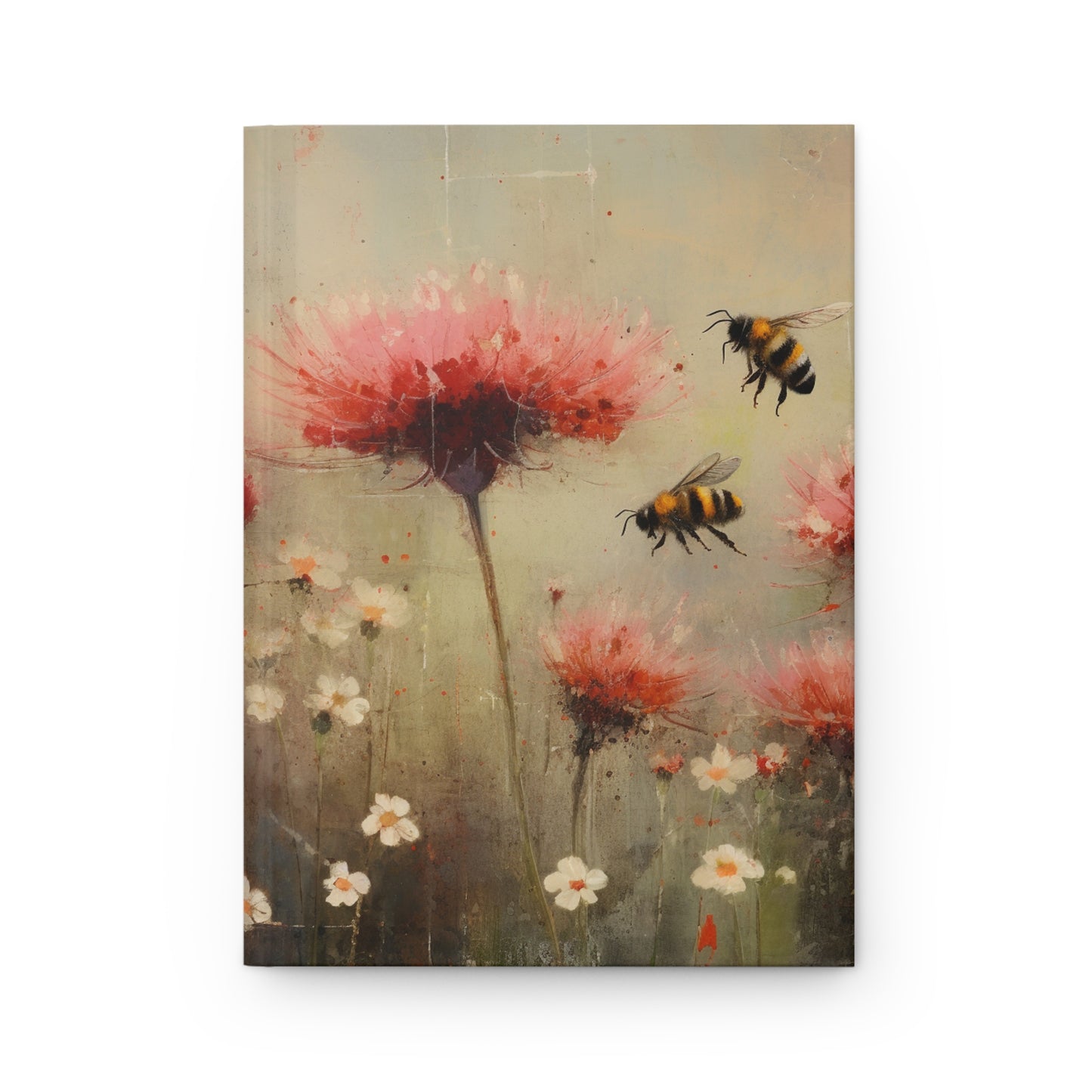 Bees in a Flower Garden, Spring Bee Lovers Gift Hardcover Journal Matte Bee Conservation Save the Bees
