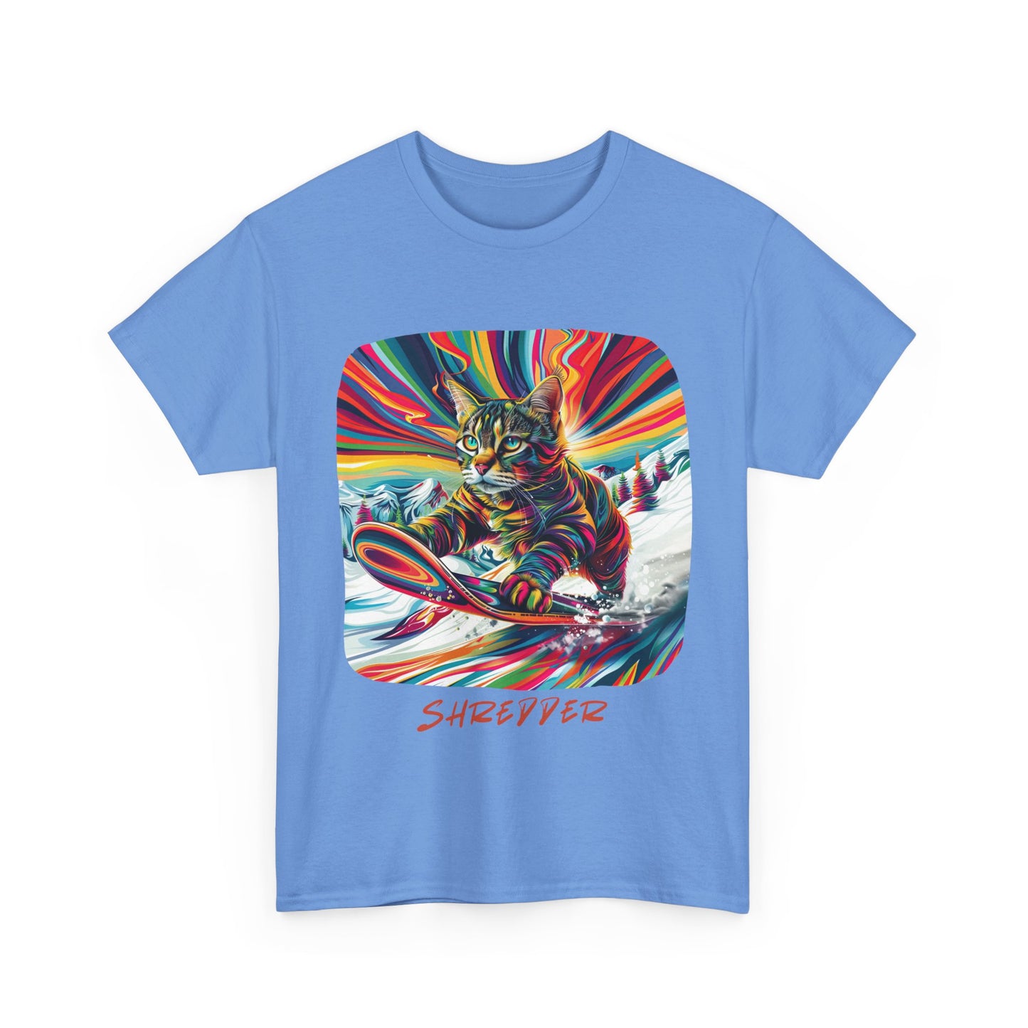Shredder Snowboard Cat Graphic Tee - Extreme Winter Sports Ski Cat Art Gift - Cool Cats Unisex Heavy Cotton Tee T-Shirt