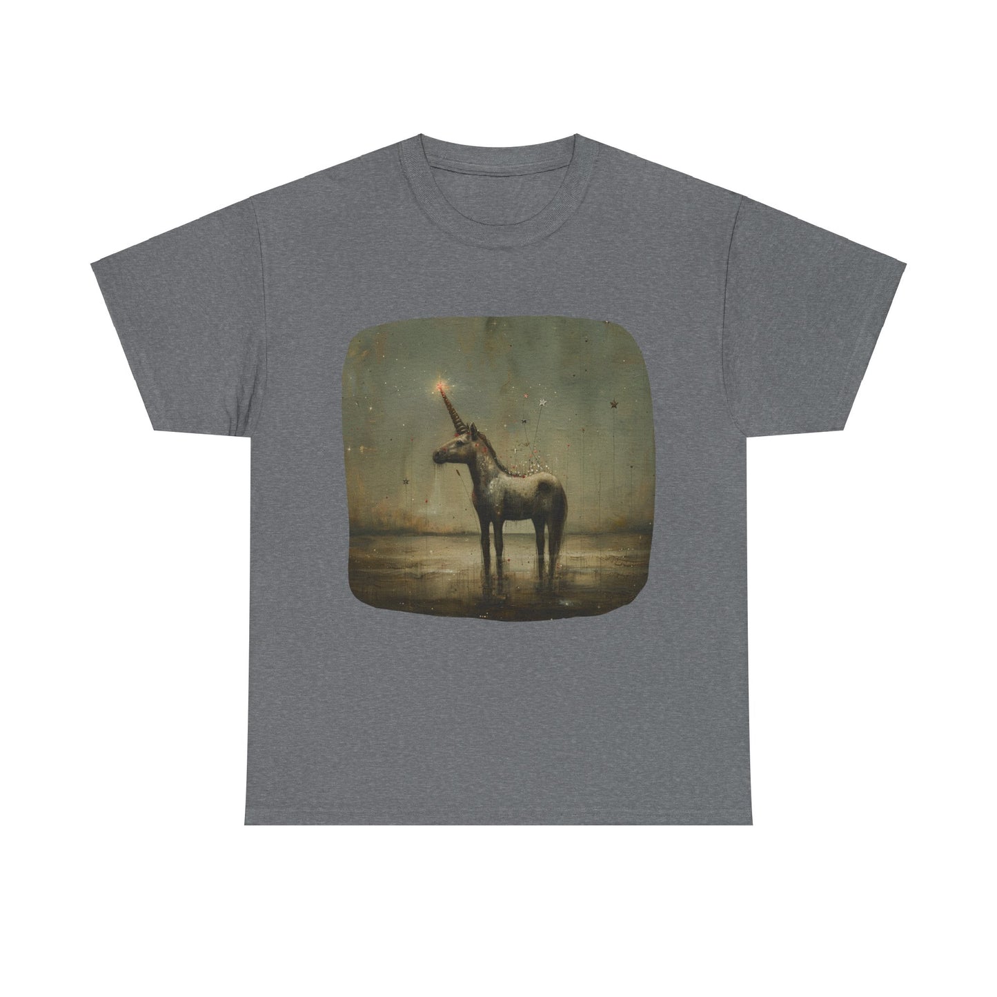 Dark Candlelit Unicorn Streetwear Unicorn Graphic T Tee - Unicorn Lovers Unisex Heavy Cotton Tee T-Shirt