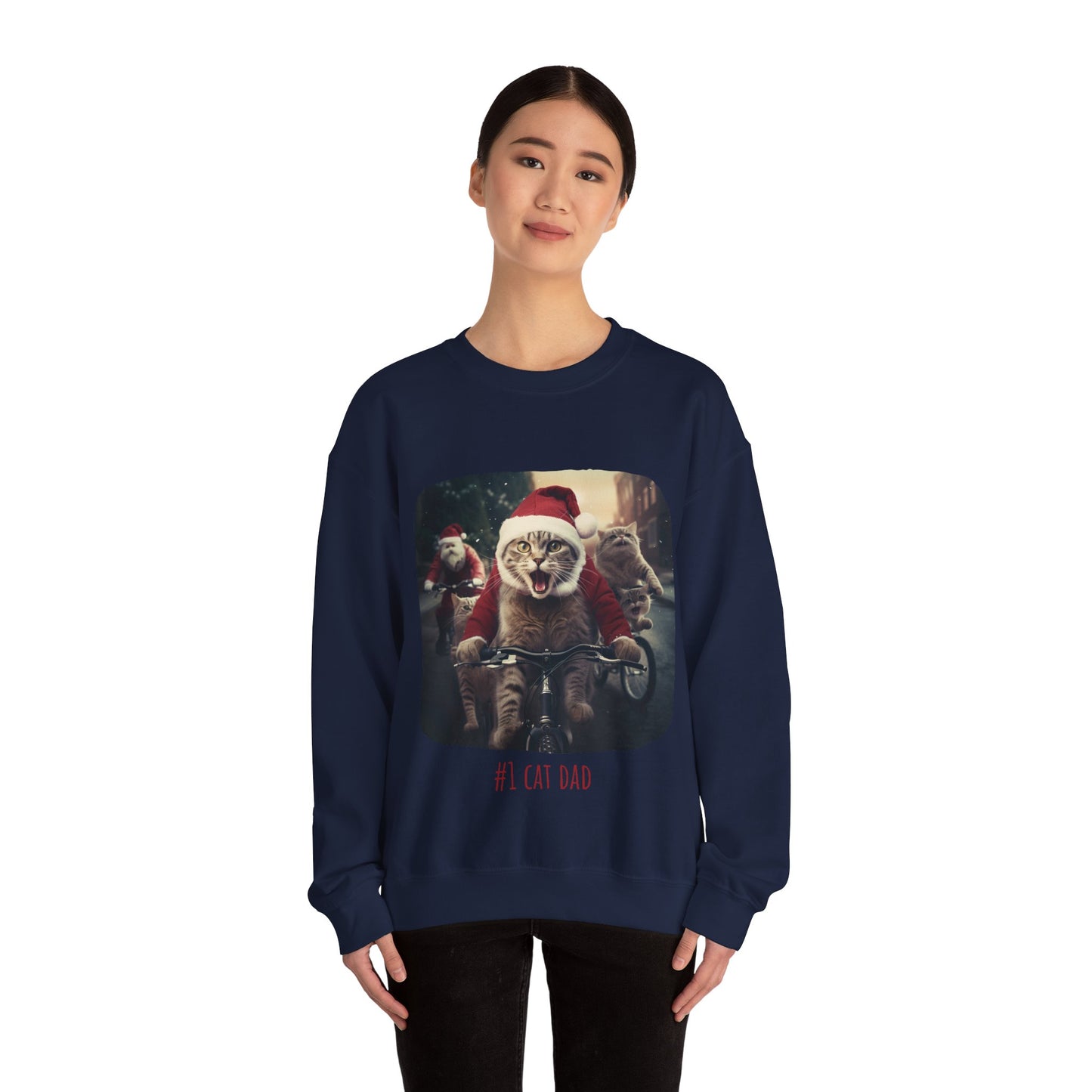 Fun Cat Dad, #1 Christmas Cat, Cat Lovers Gift, Kitty Cat Christmas Shirt Mens Unisex Size Sweatshirt Sweat Shirt, Many Colors