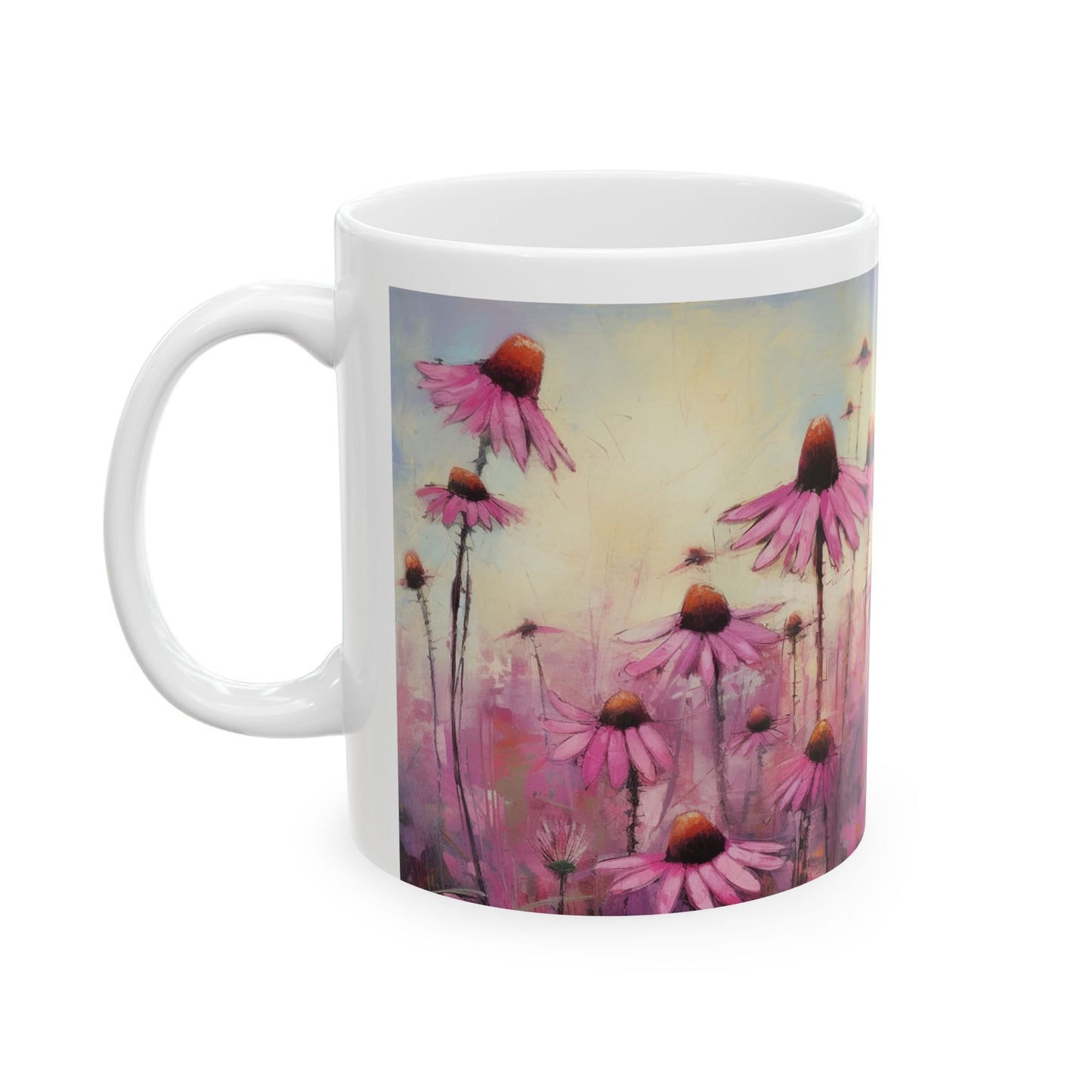 Purple Cone Flower, Echinacea Garden, flower Garden Mug, Printed Ceramic Mug 11oz Colorful