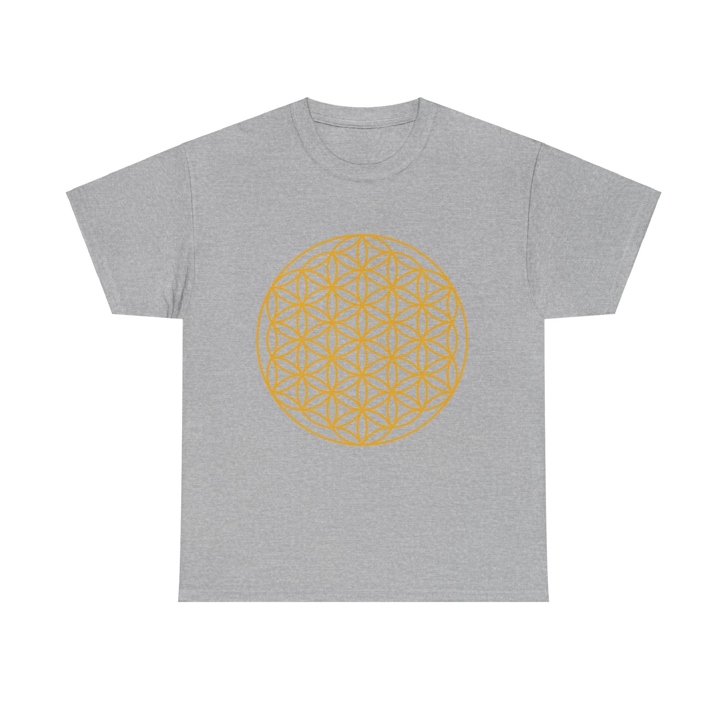 Flower of Life Sacred Geometry, (flat gold design ) Graphic Tee - Yoga, Zen, Meditation Gifts Heavy Cotton Graphic Tee T-Shirt