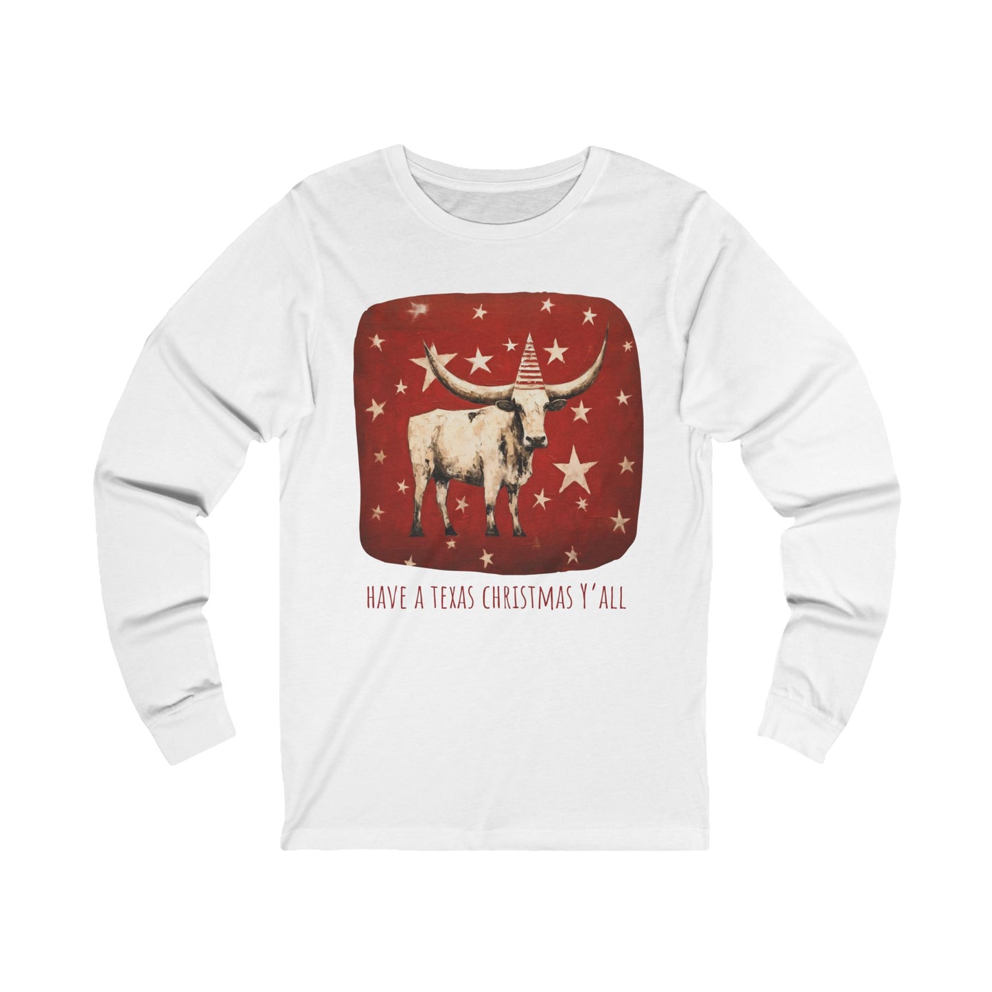 Have a Texas Christmas, Y'all! Texas Longhorn Holiday Shirt, White Cattle Longhorn Graphic Tee Long Sleeve Shirt Gift Unisex Jersey Long Sleeve Tee Shirt, T-Shirt