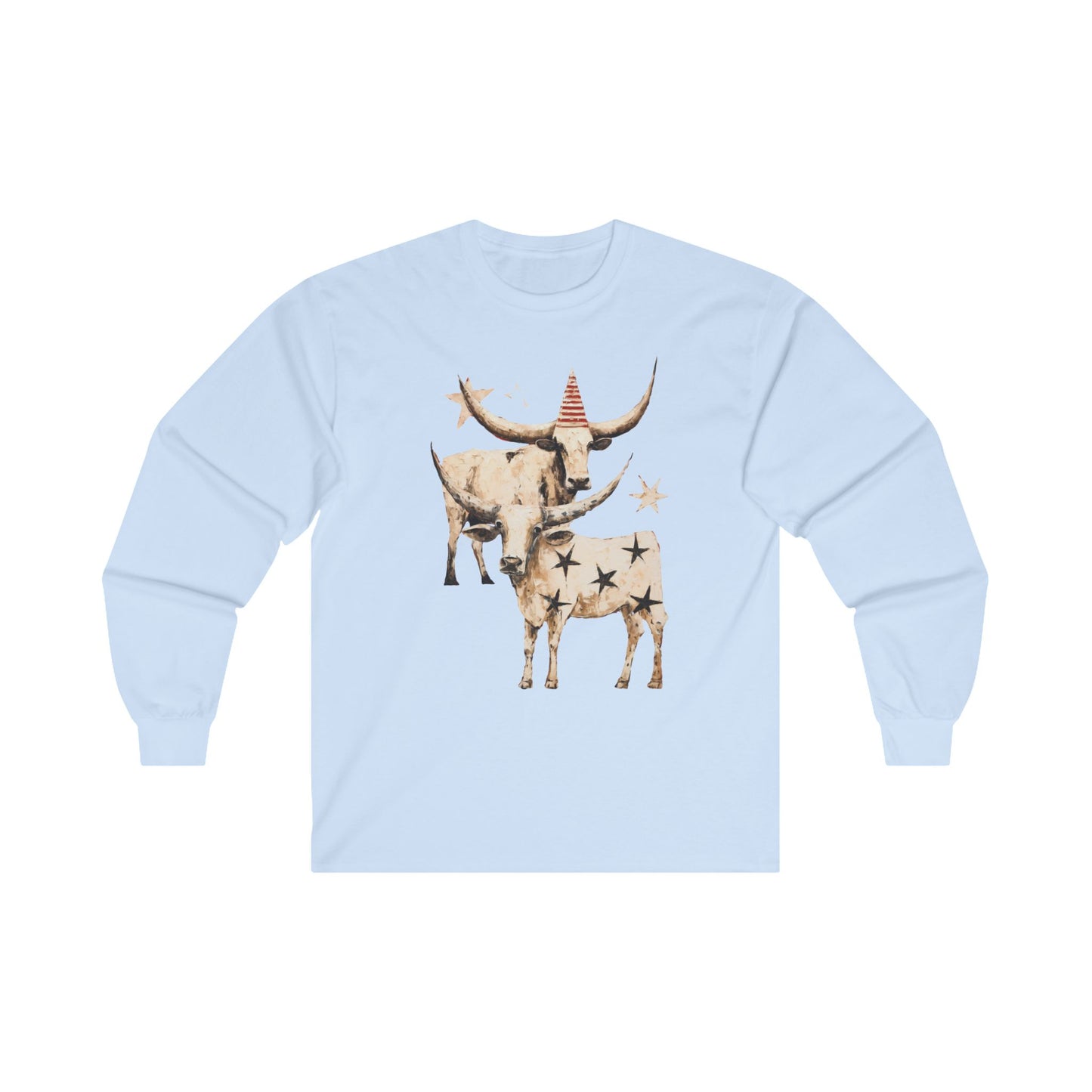 Texas Longhorn Cattle Graphic Tee, Oklahoma Cattle Country, Rodeo Gift, Cow Stars Long Sleeve T-shirt Ultra Cotton Long Sleeve Tee T-Shirt