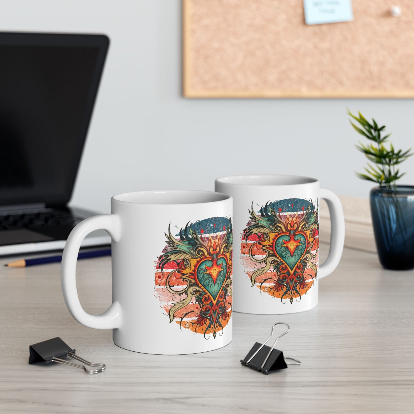 Retro Vibe Sacred Heart Gift, Rainbow Retro Gift Mug, Printed Art, Christmas Ceramic Mug 11oz Colorful, 60s 70s Sacred Heart