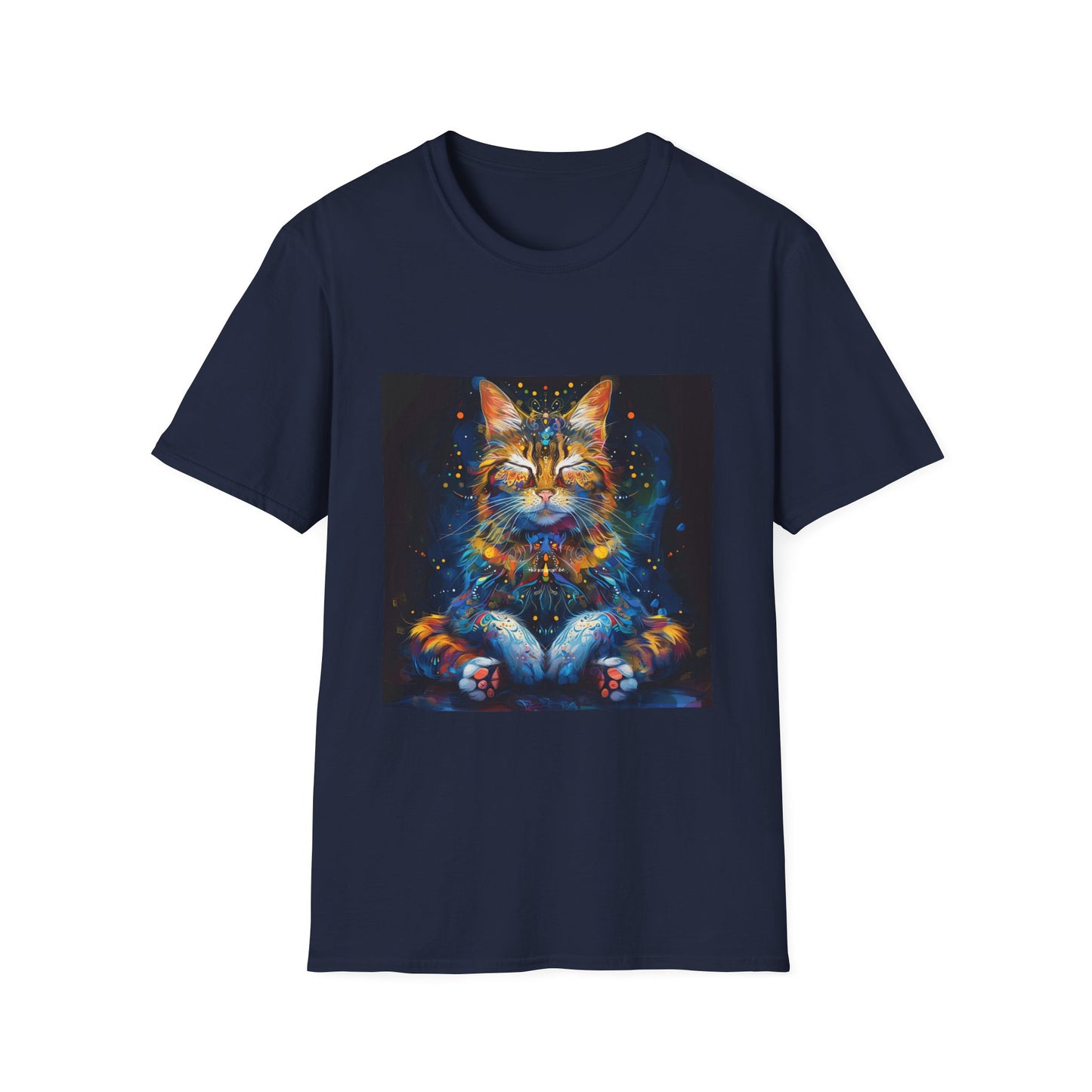 Meditating Cat Graphic Yoga Shirt, Cat Lover's Graphic Tee Graphic Unisex T- Shirt, T-Shirt Cat Lovers Gift Softstyle T-Shirt Tee Teeshirt Stylized Cat