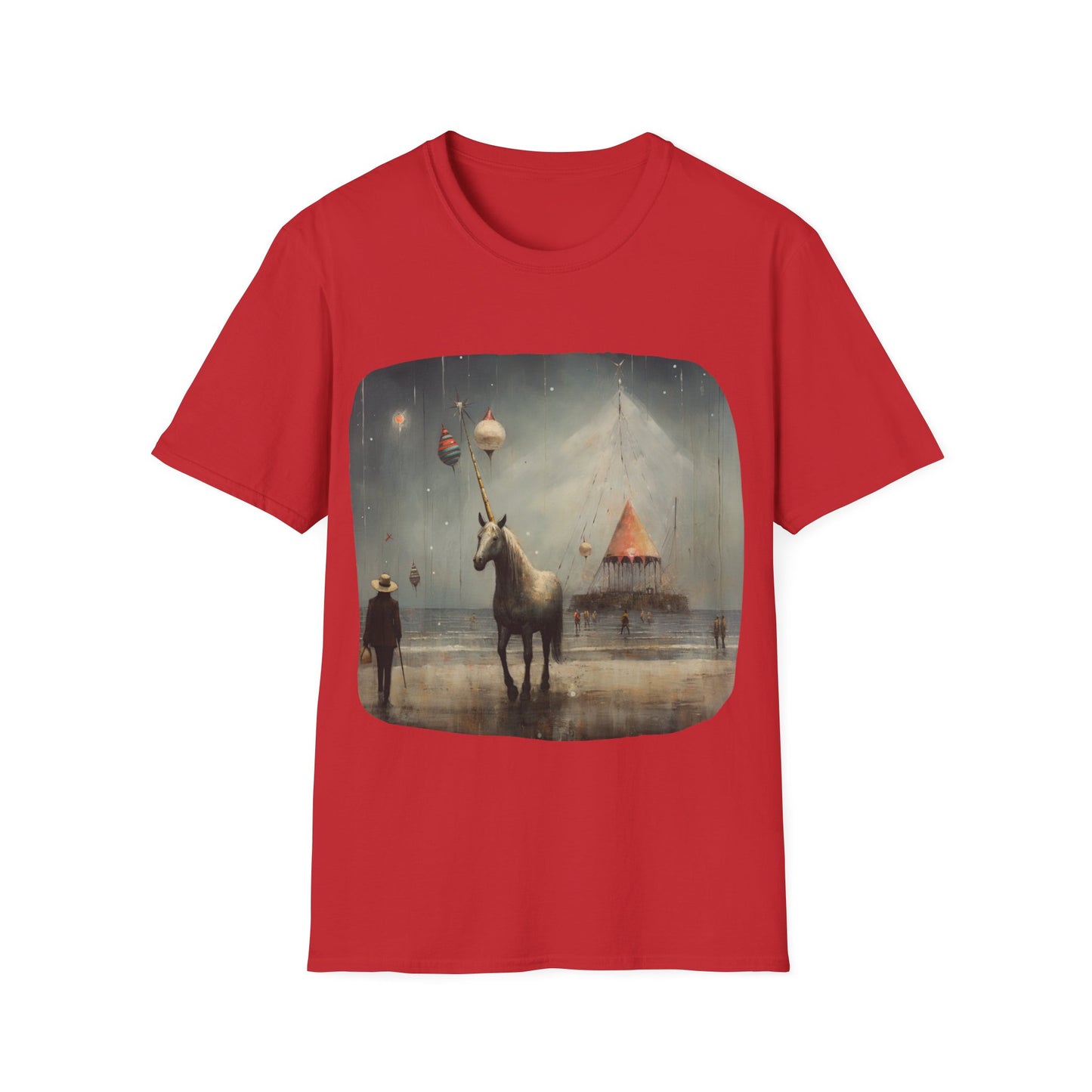Unicorn with Holiday Ornament, Unicorn Christmas Gift Unisex Tee Shirt, T-Shirt Softstyle T-Shirt