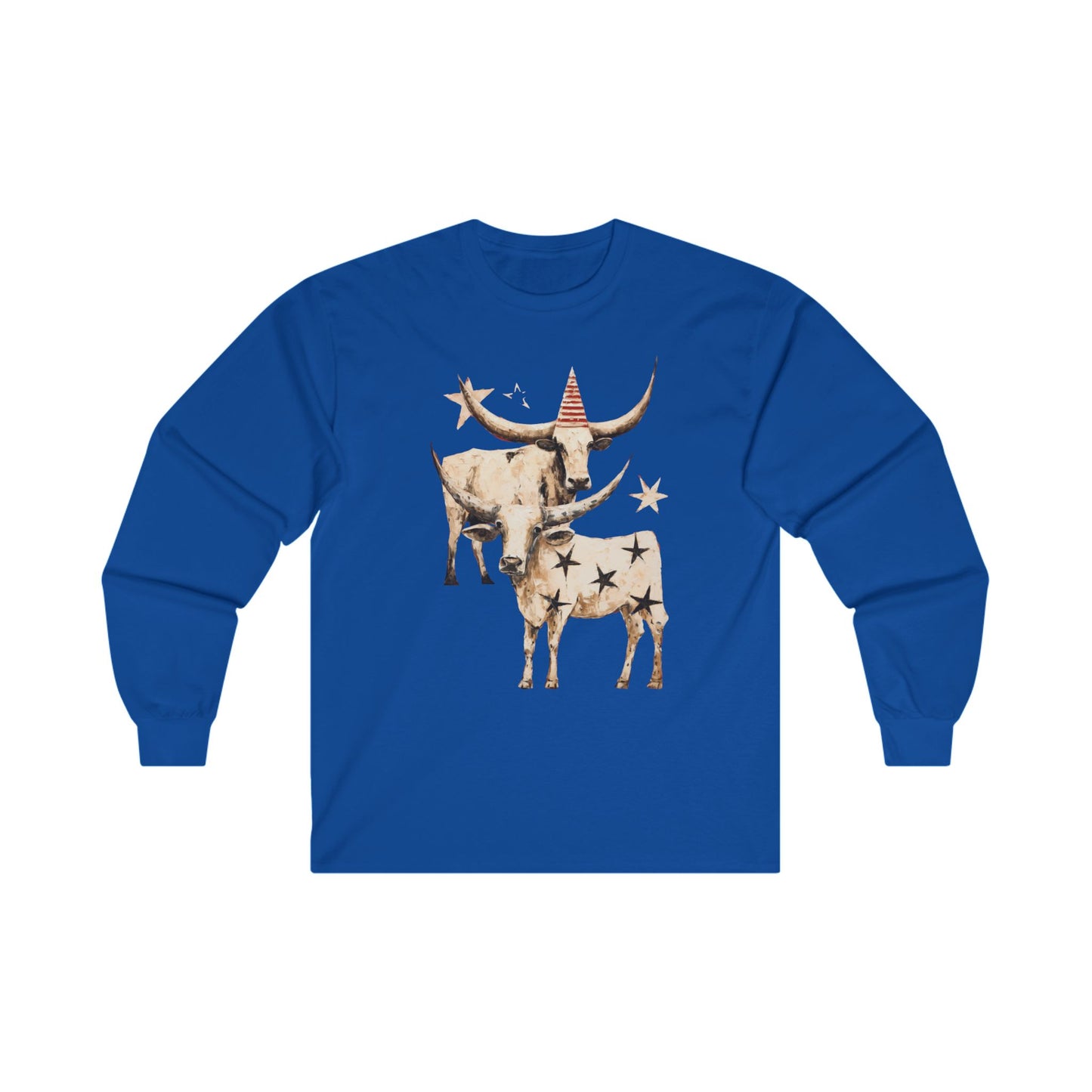Texas Longhorn Cattle Graphic Tee, Oklahoma Cattle Country, Rodeo Gift, Cow Stars Long Sleeve T-shirt Ultra Cotton Long Sleeve Tee T-Shirt