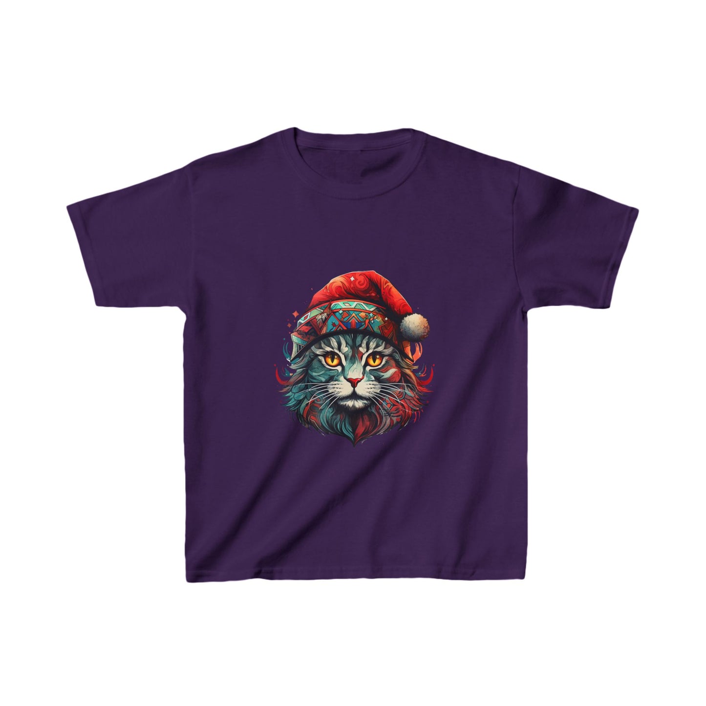 Cat with Santa Hat, Kids Cat Graphic Tee - Adorable Santa Cat Design for Young Cat Lovers
