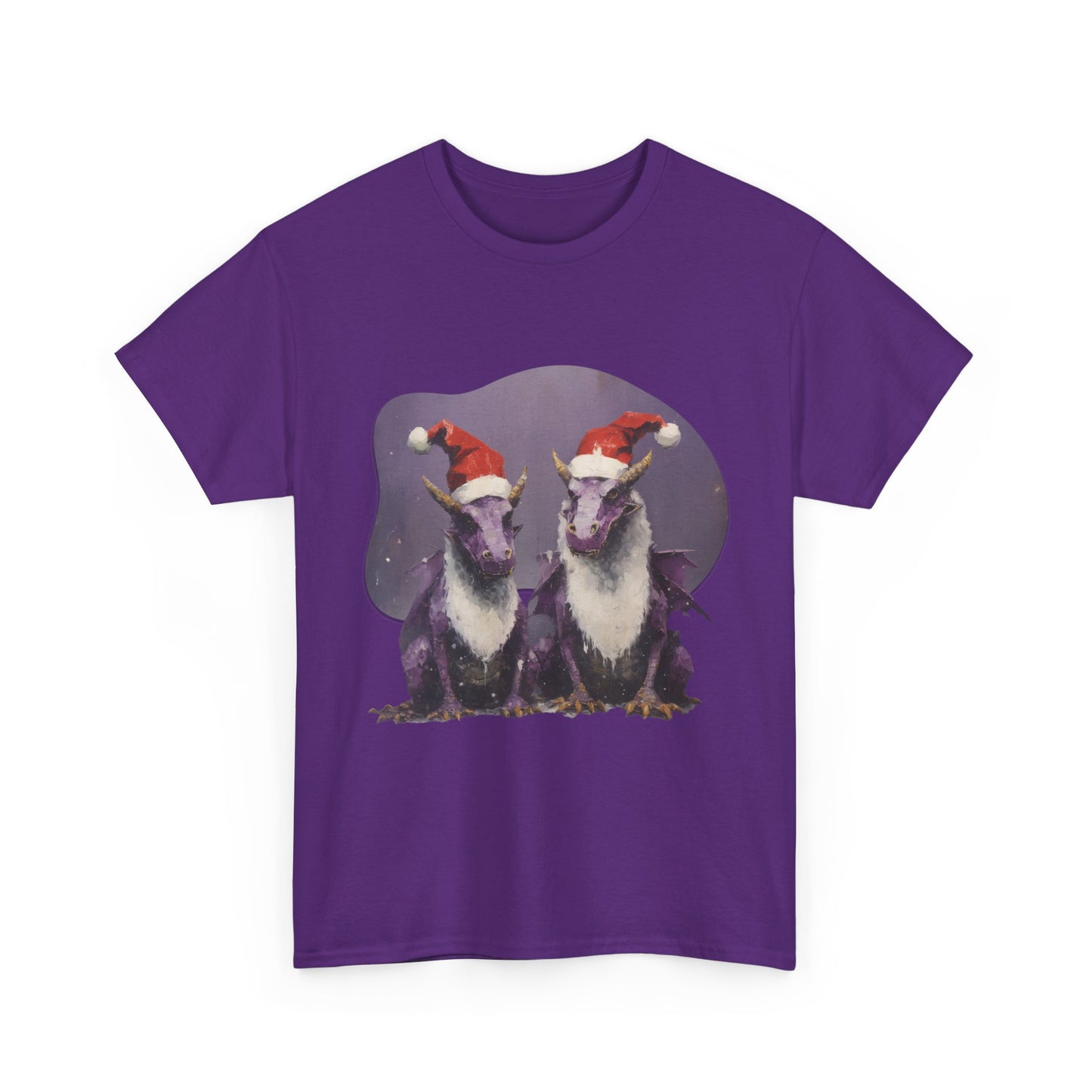 Holiday Dragon Graphic Tee - Dragon in Santa Hat T-shirt - Dragon Lovers Unisex Heavy Cotton Tee T-Shirt