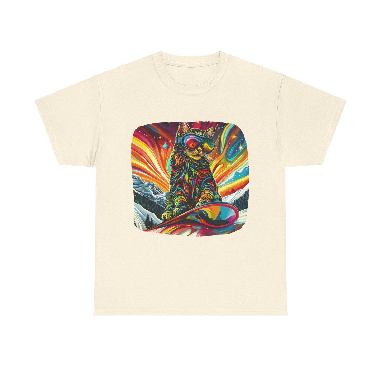 Snowboard Cat (V3) Extreme Winter Sports Ski Cat Art Gift - Cool Cats Unisex Heavy Cotton Tee T-Shirt