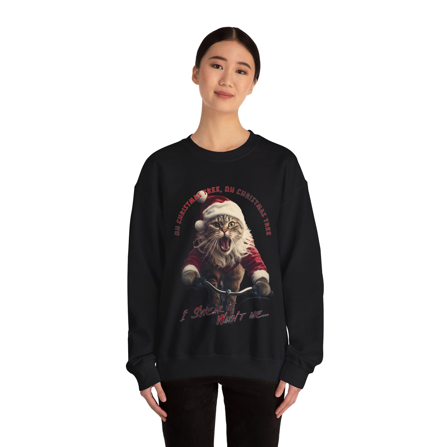 Christmas Cat, Cats on Bikes, Christmas Caroling Cats - Unisex Long Sleeve Jersey Cotton Shirt Mens Women's Cat Gift Oh Christmas Tree