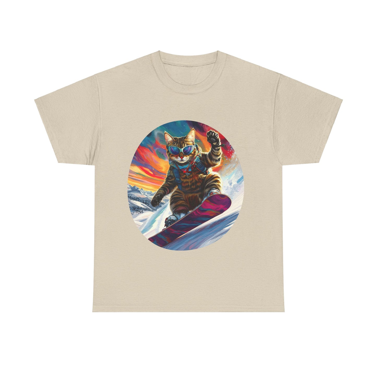 Snowboard Cat (V4) Extreme Winter Sports Ski Cat Art Gift - Cool Cats Unisex Heavy Cotton Tee T-Shirt
