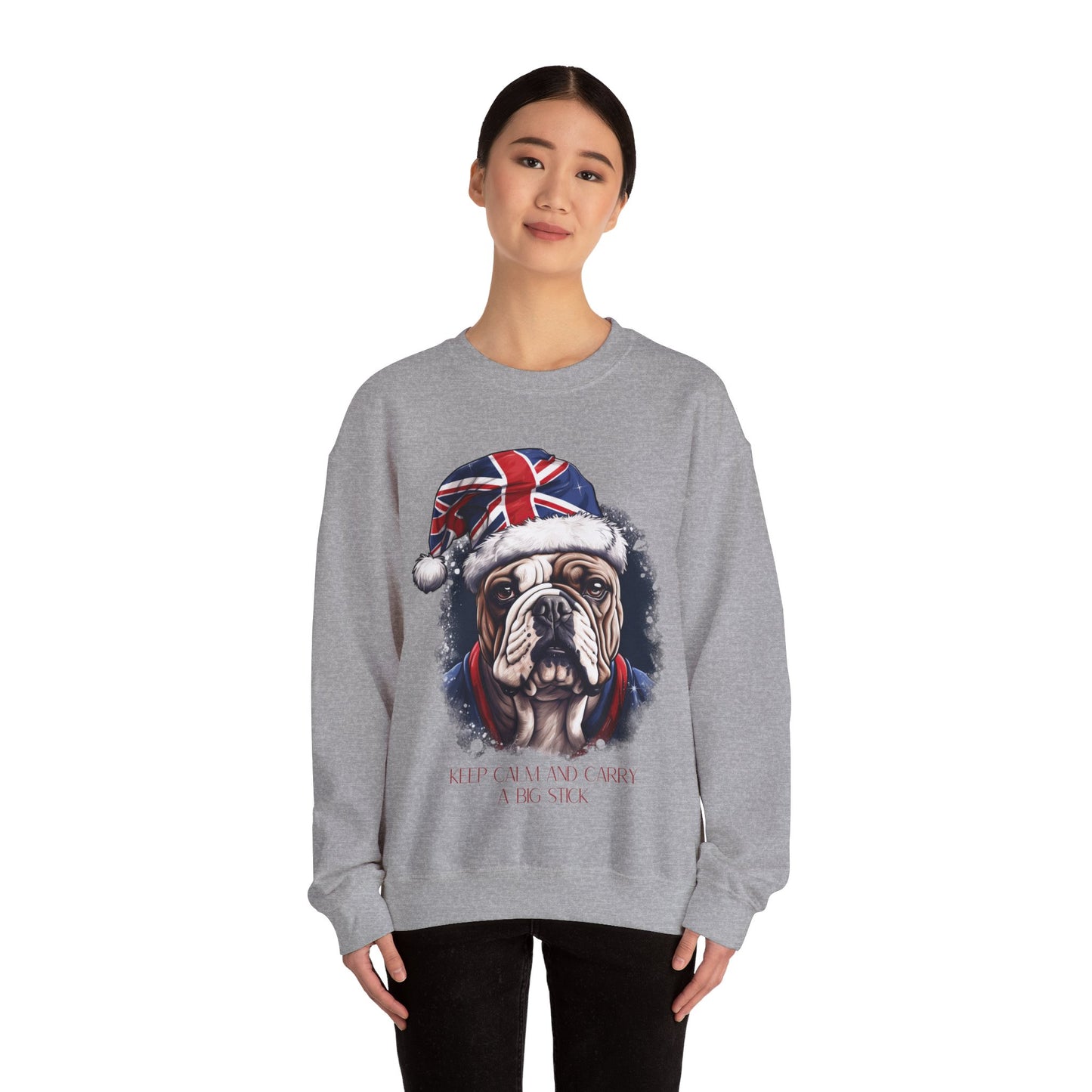 British English Bulldog - Keep Calm and Carry a Big Stick Union Jack Unisex Long Sleeve Jersey Cotton Shirt Mens Women Sweatshirt Sweat Shirt