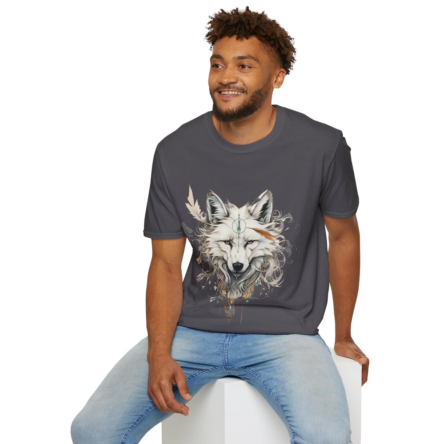 White Snow Fox Shirt, Fox Lover's Gift, Unisex Tee Shirt, T-Shirt Fox Totem Spirit Medicine Softstyle T-Shirt Tee Teeshirt White Fox