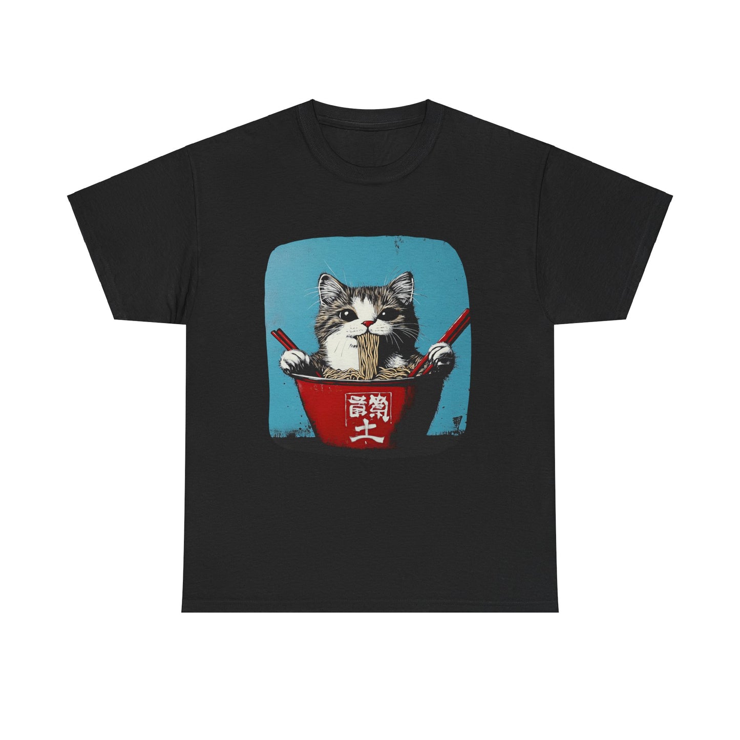 Ramen Cat (V4) Cats and Ramen, Ramen Art Gift - Cute Cats Unisex Heavy Cotton Tee T-Shirt
