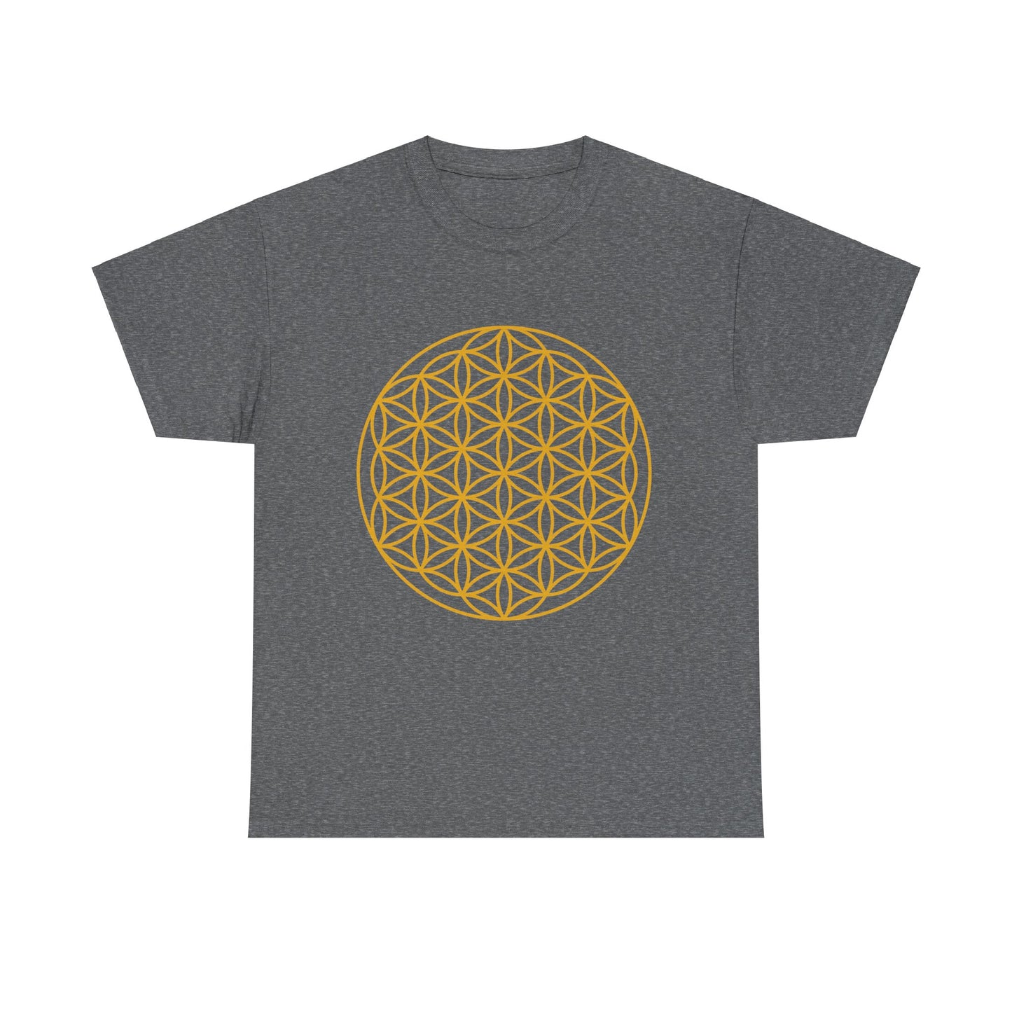 Flower of Life Sacred Geometry, (flat gold design ) Graphic Tee - Yoga, Zen, Meditation Gifts Heavy Cotton Graphic Tee T-Shirt