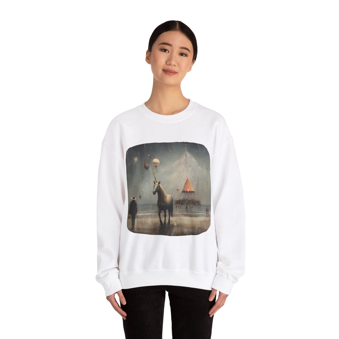Unicorn on a Pier, Lone Unicorn Holiday Sweatshirt, Whimsical HolidayUnicorn Gift, Christmas Shirt Unisex Sweatshirt Sweat Shirt