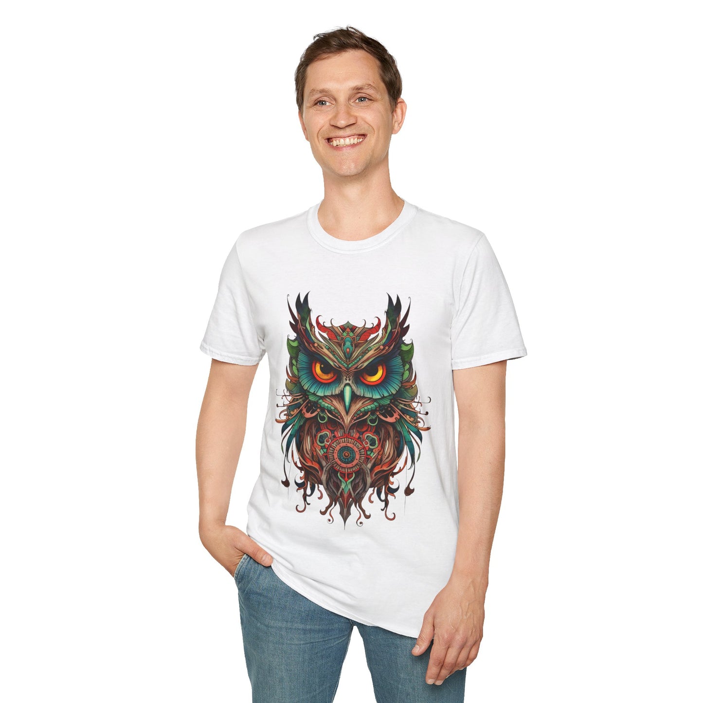 Jeweled Tone Owl, Owl Shirt, Barn Steampunk Owl Unisex Tee Shirt, T-Shirt Softstyle T-Shirt Tee Teeshirt