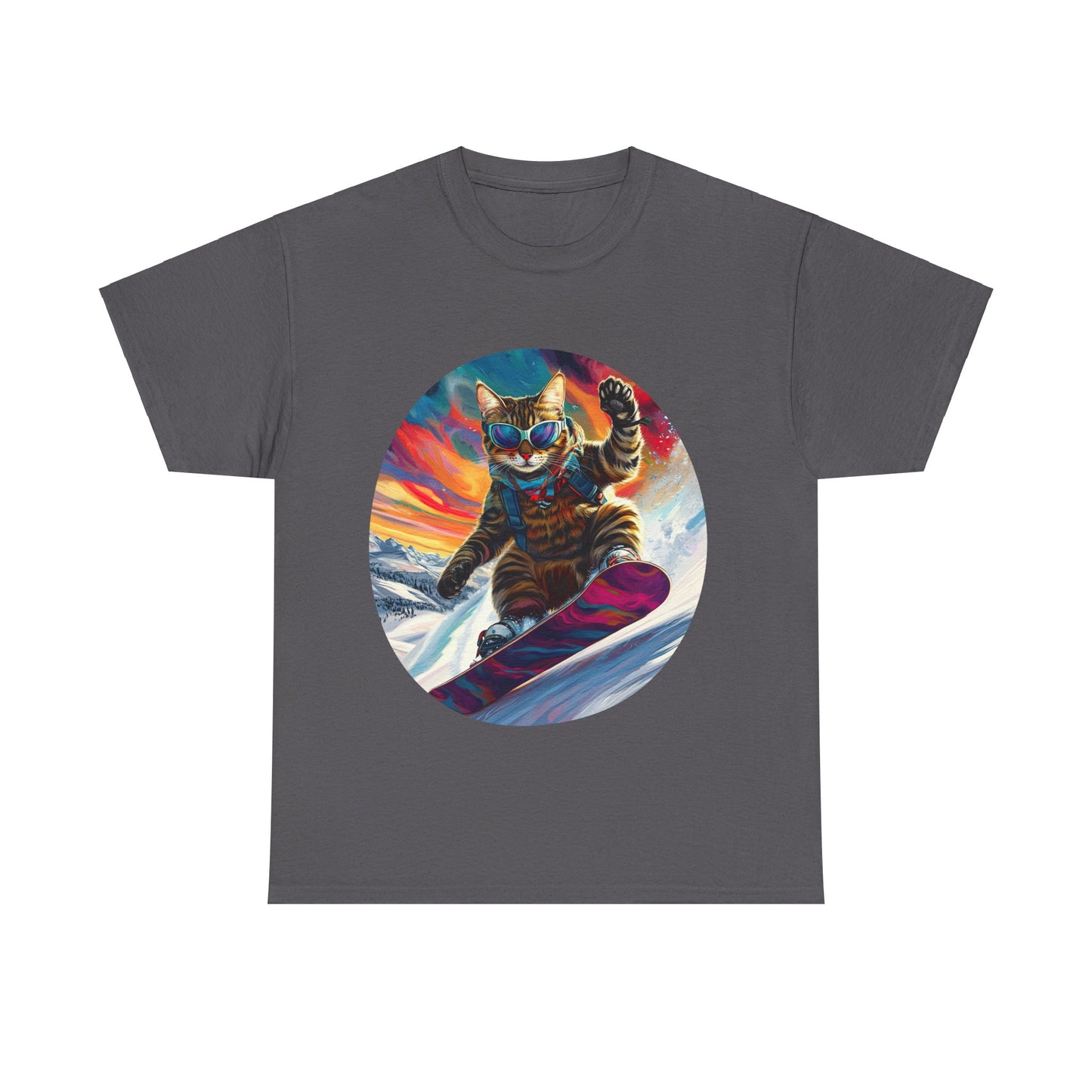 Snowboard Cat (V4) Extreme Winter Sports Ski Cat Art Gift - Cool Cats Unisex Heavy Cotton Tee T-Shirt