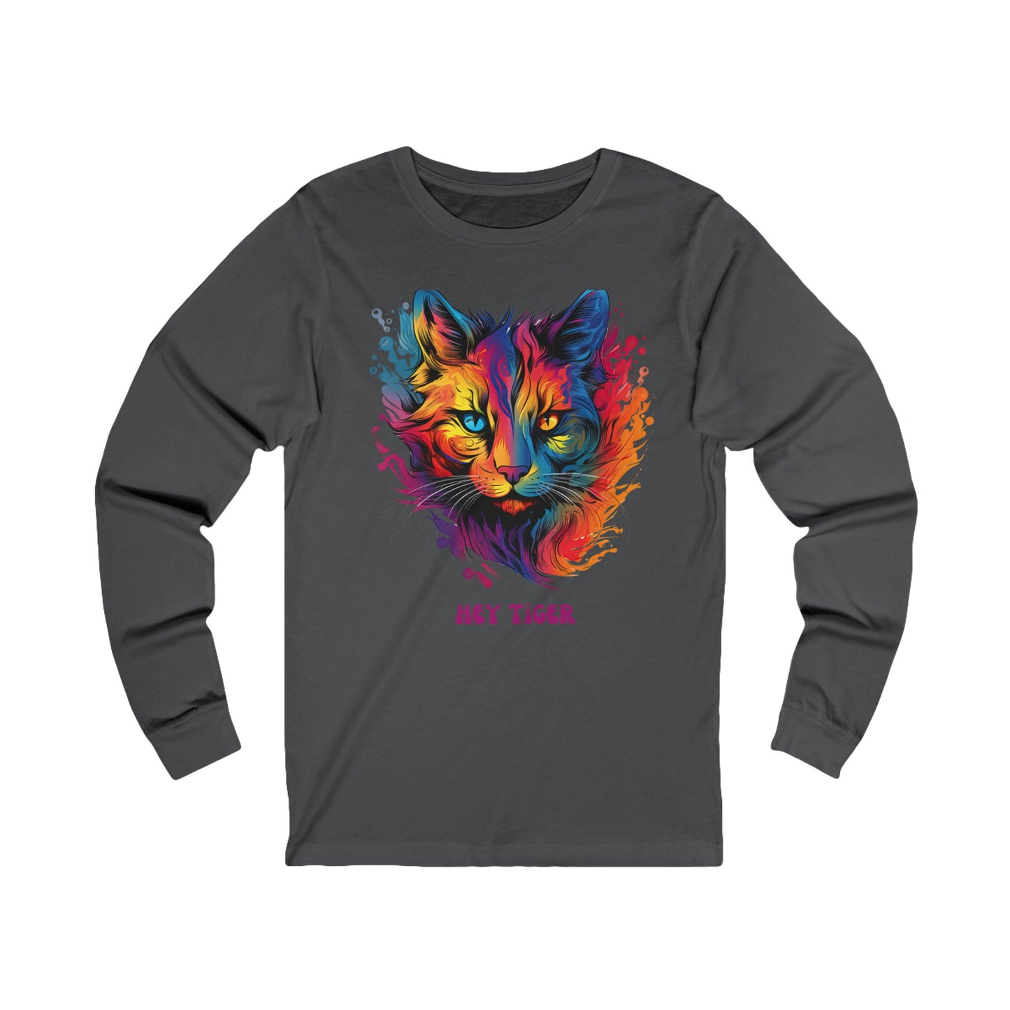 'Hey Tiger,' Pride Rainbow Colors Cat Long Sleeve Shirt LGBTQ+ Unisex Jersey Long Sleeve Tee Shirt, T-Shirt, Cat Lover
