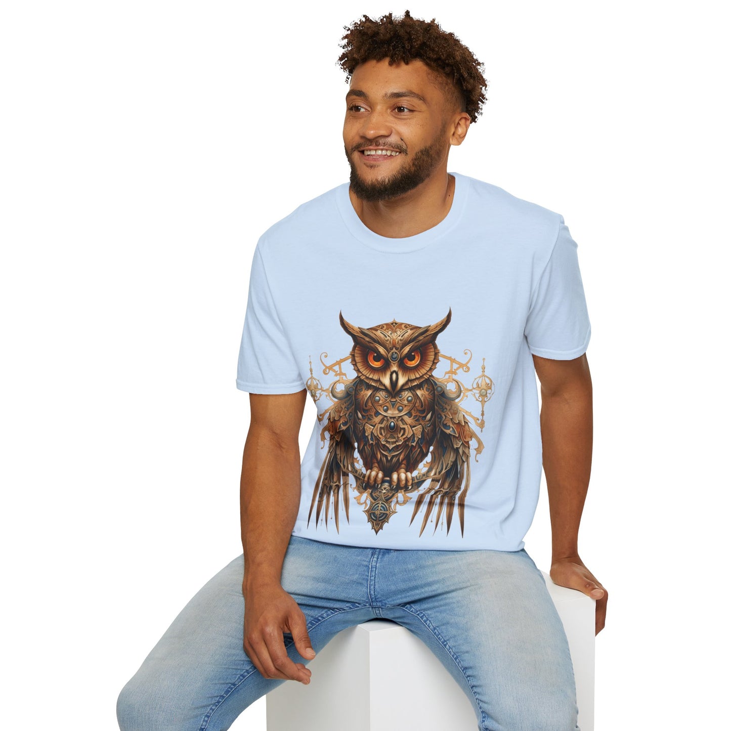 Steampunk Art Deco Style Owl II, Golden Owl Shirt, 1920's Owl Gift Unisex Tee Shirt, T-Shirt Softstyle T-Shirt Tee Teeshirt