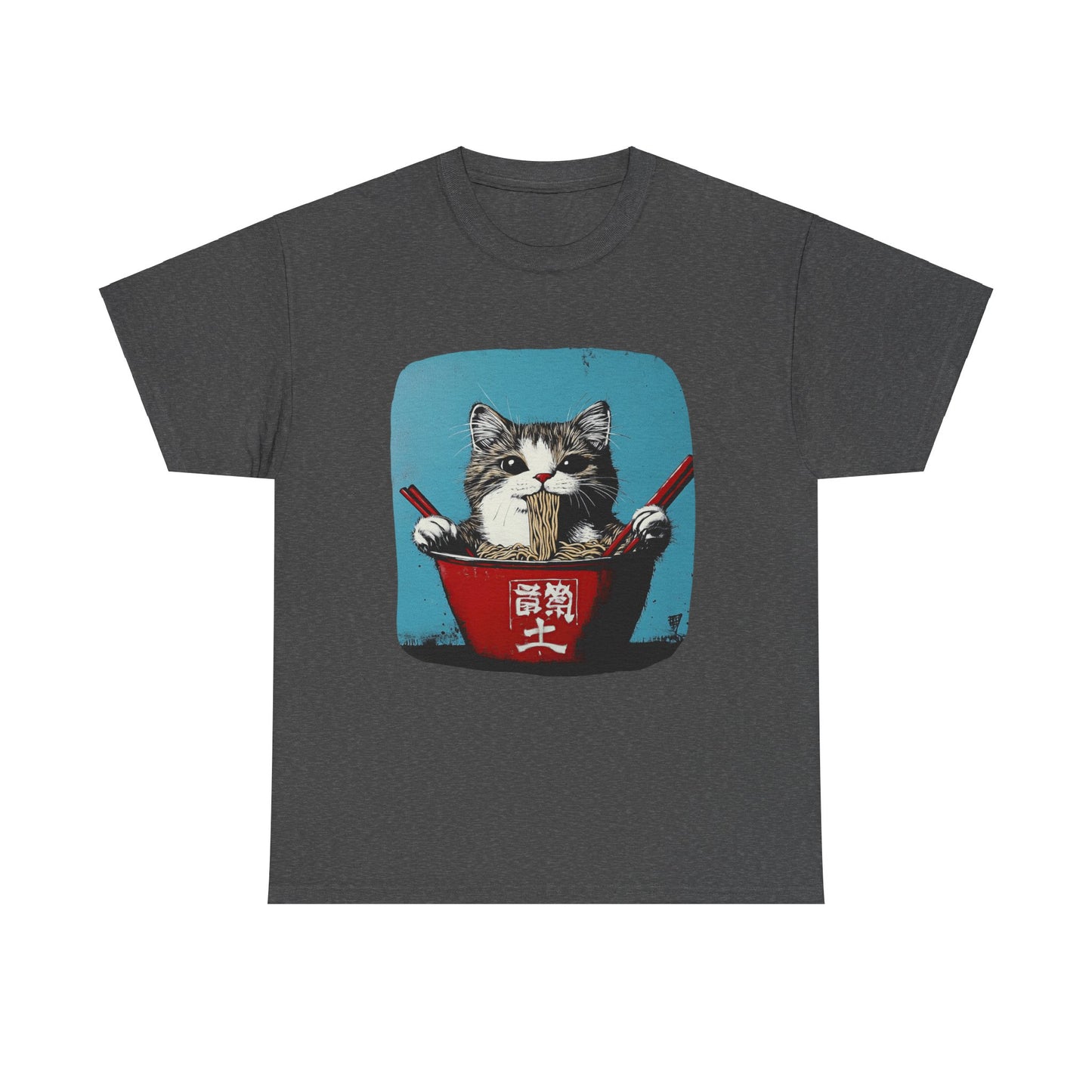 Ramen Cat (V4) Cats and Ramen, Ramen Art Gift - Cute Cats Unisex Heavy Cotton Tee T-Shirt